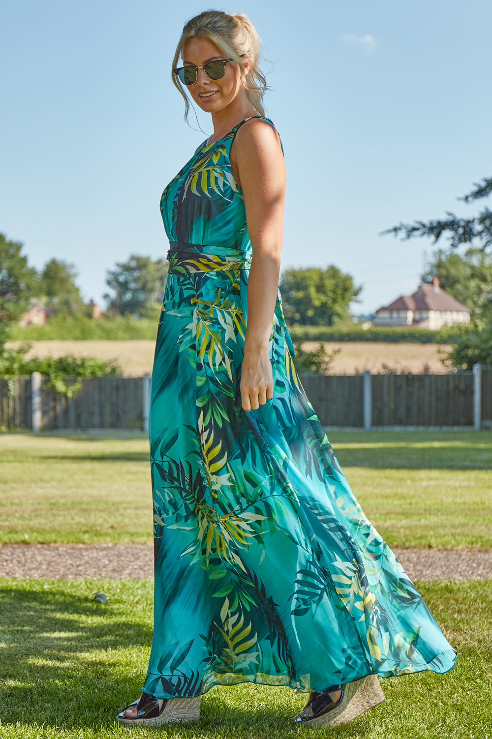 Aqua Tropical Print Maxi Dress, Image 3 of 5