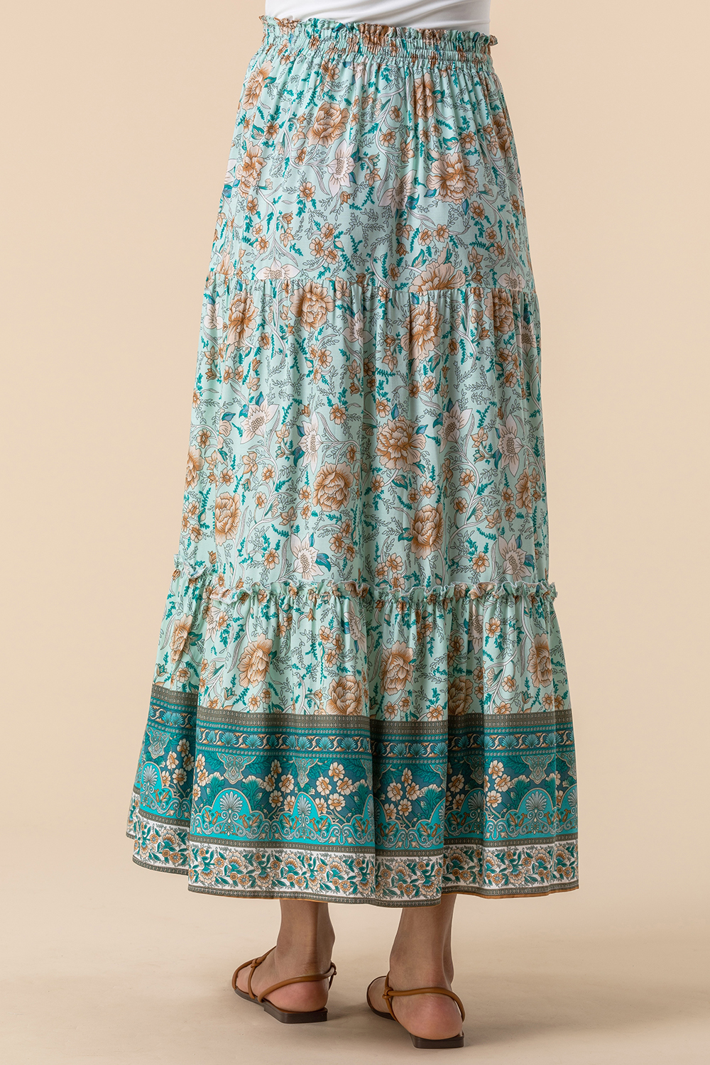 Mint Tiered Floral Print Maxi Skirt, Image 2 of 4