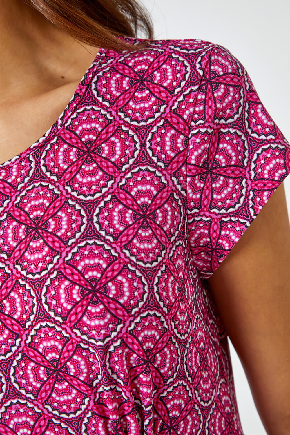 PINK Geo Print Textured Stretch Dress, Image 5 of 5
