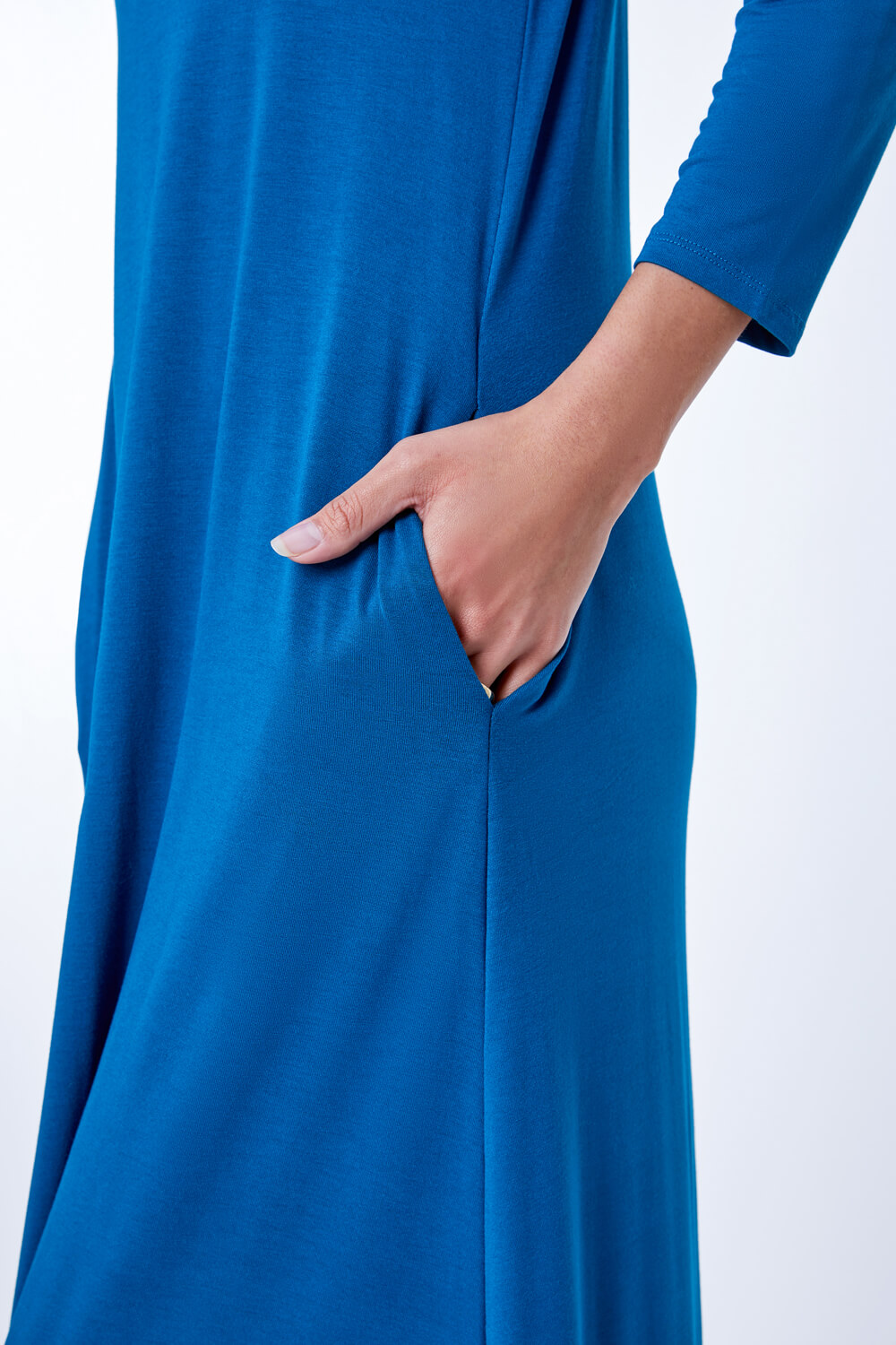 Teal Stretch Pocket Detail Midi Dress, Image 5 of 5