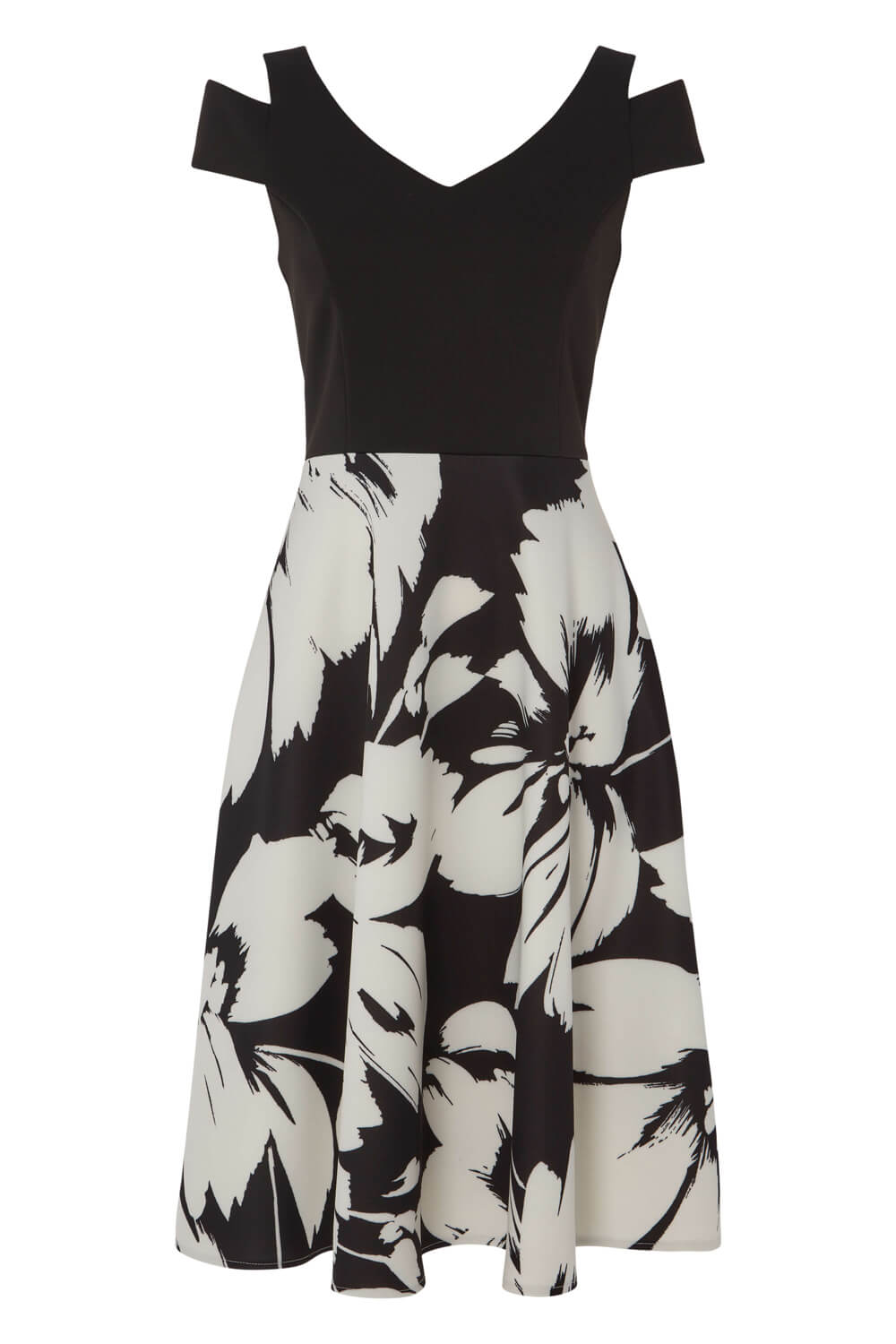 Black Fit and Flare Floral Scuba Dress, Image 3 of 3
