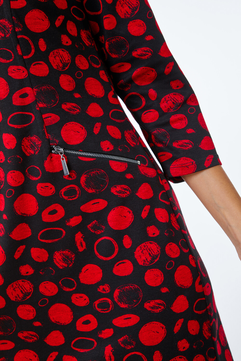 Red Abstract Spot Print Pocket Shift Dress, Image 5 of 5