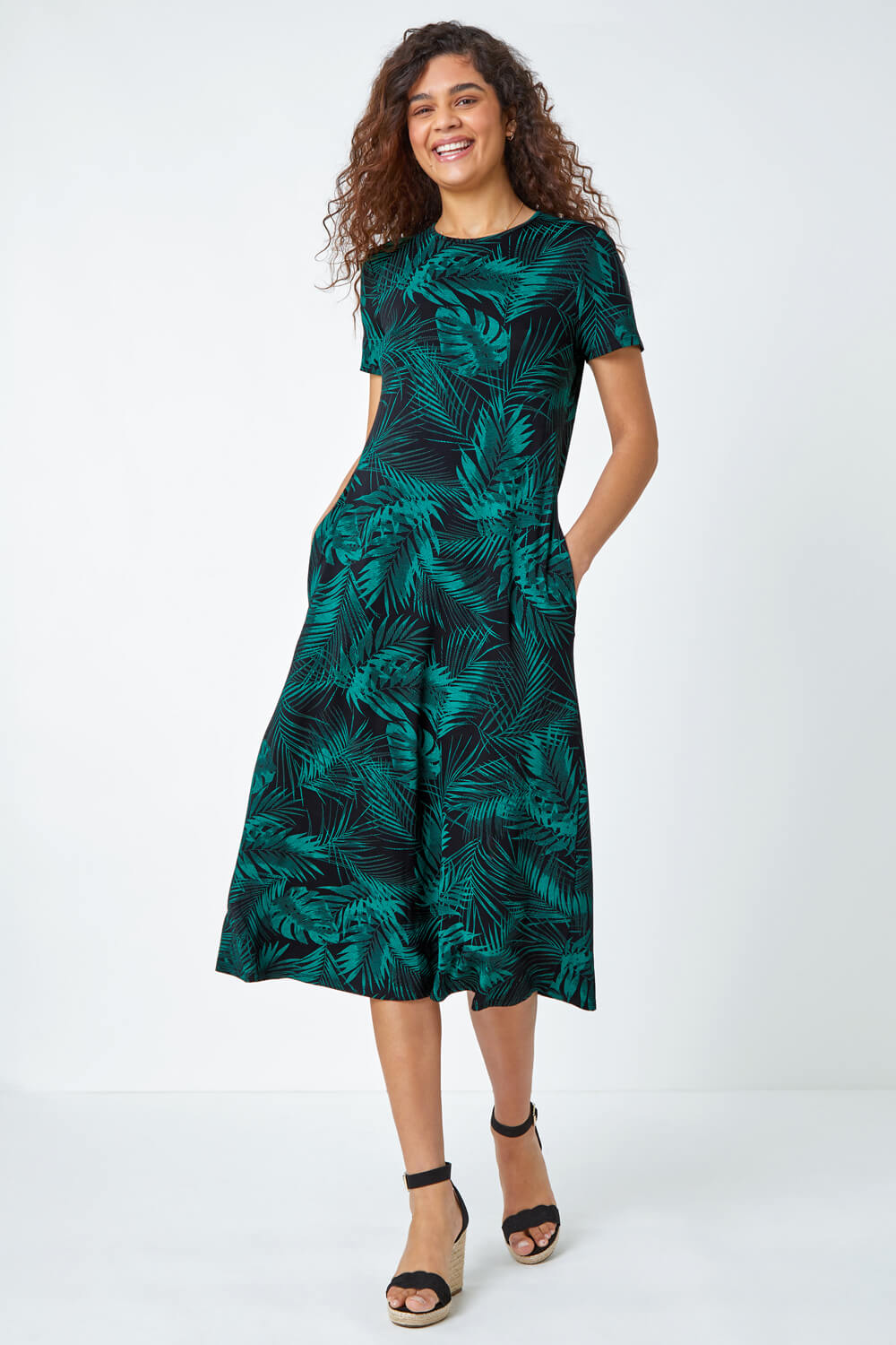  Leaf Print Stretch Midi Dress, Image 2 of 5