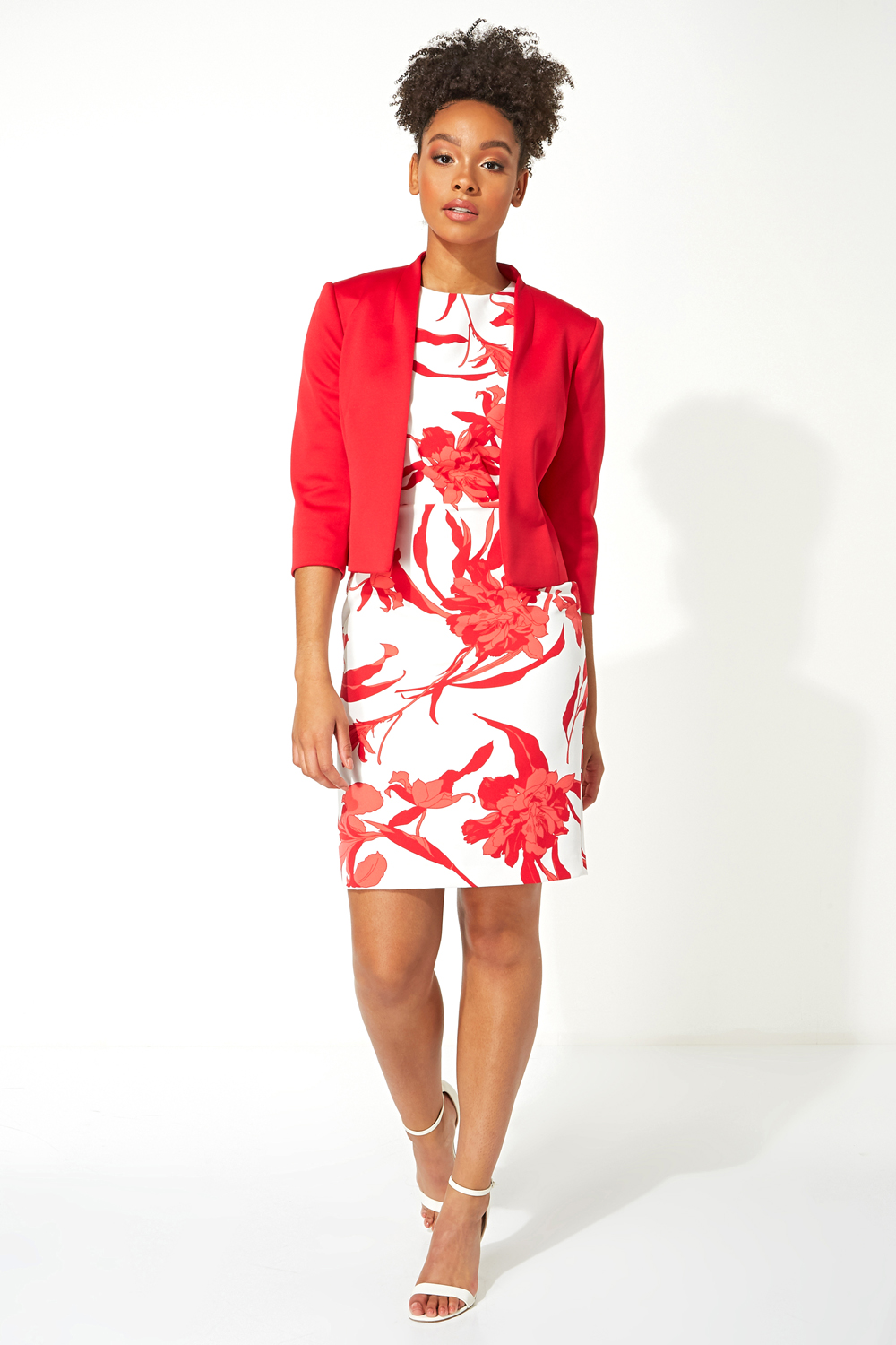Red Floral Print Scuba Dress, Image 4 of 5