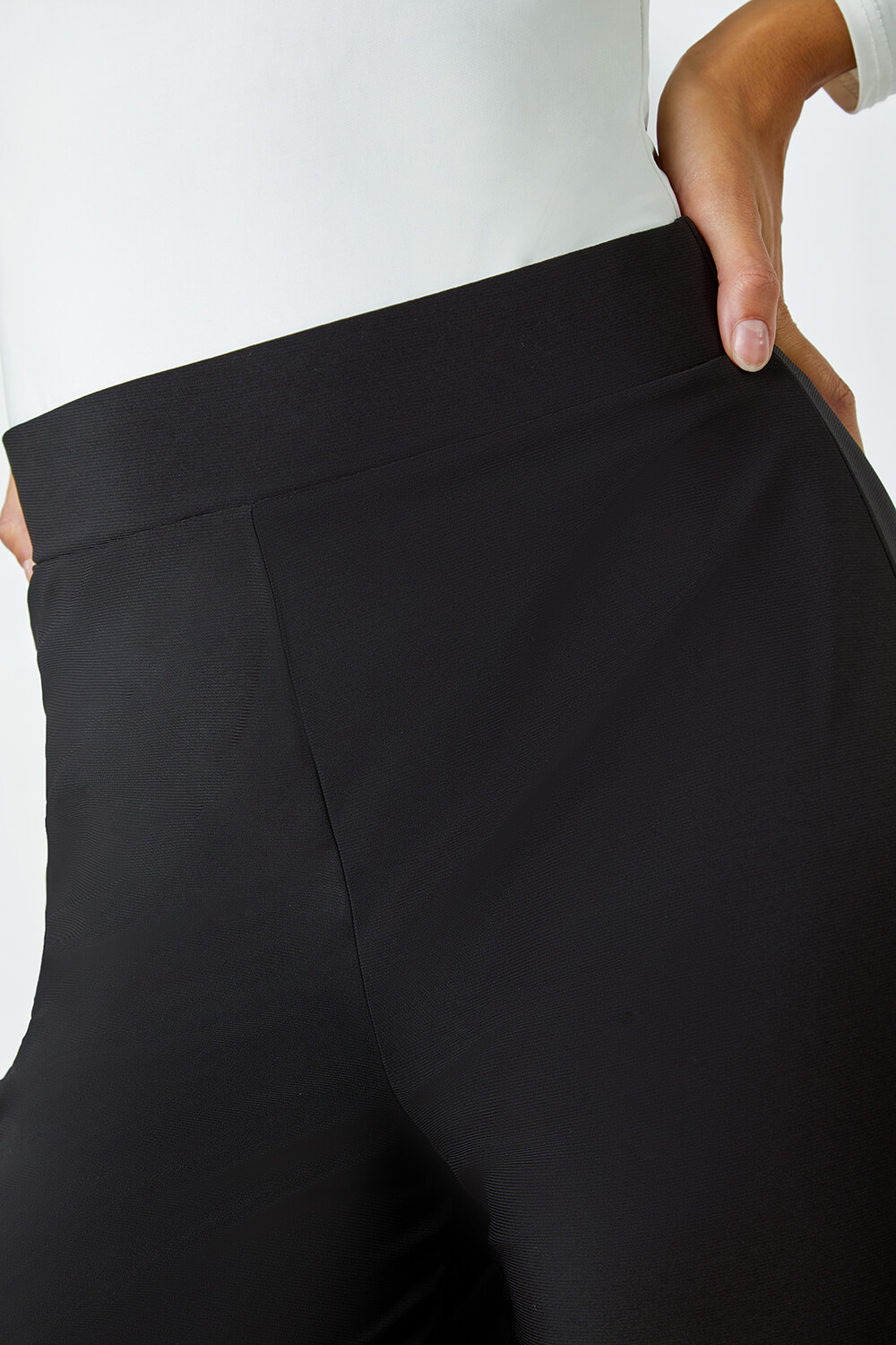 Black Wide Leg Stretch Trousers, Image 5 of 6