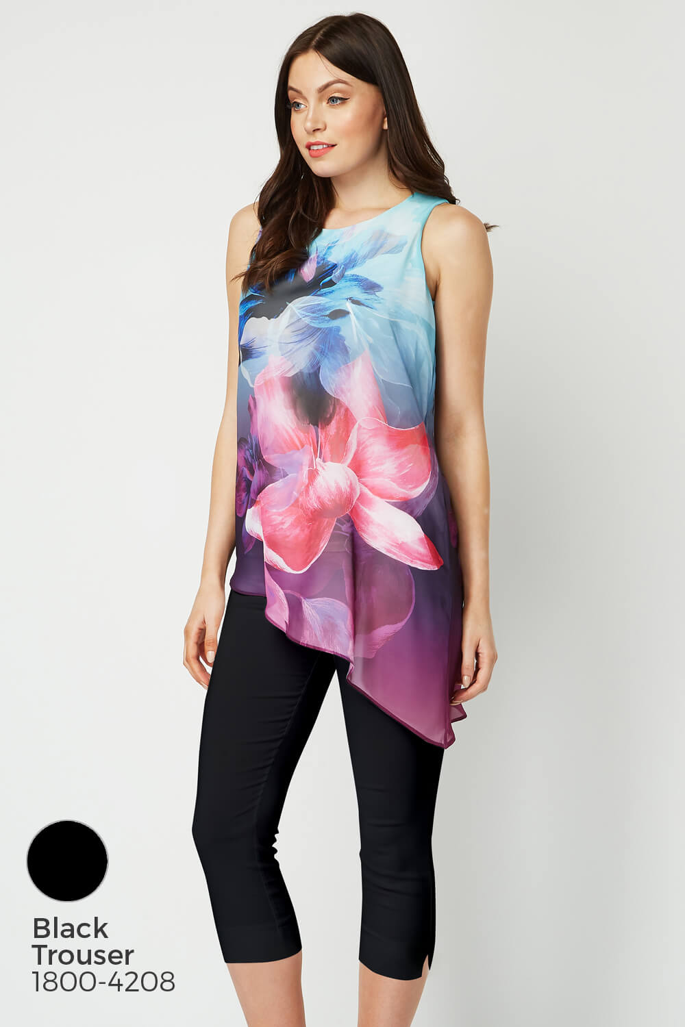 Turquoise Sleeveless Floral Print Chiffon Top, Image 8 of 8