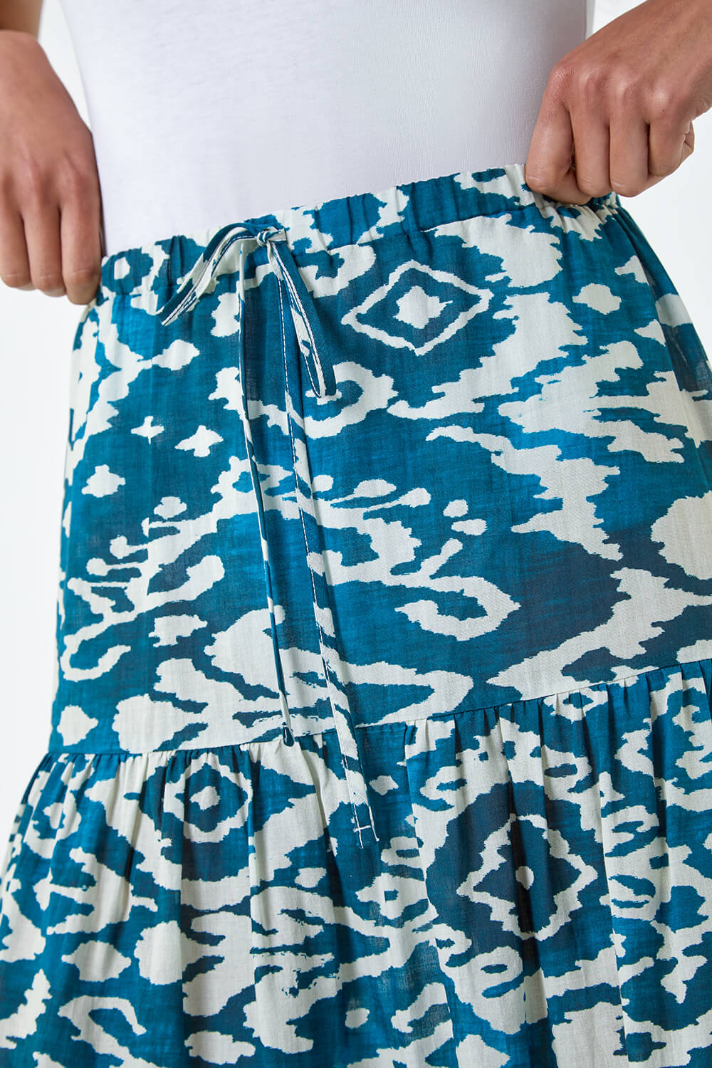Teal Petite Aztec Print Cotton Midi Skirt, Image 5 of 5