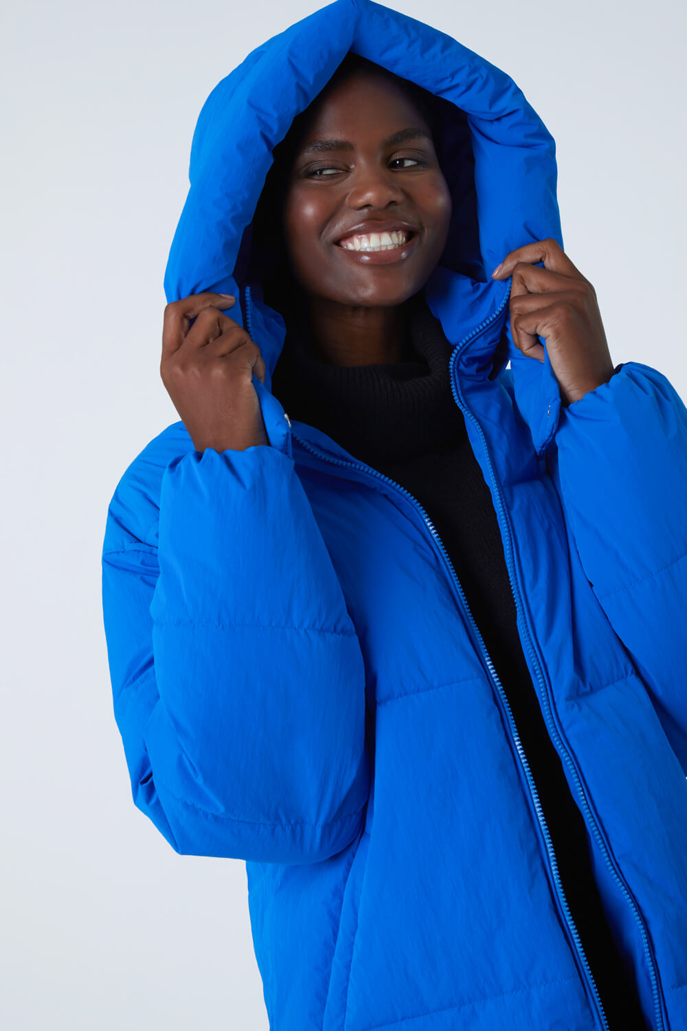 Blue Oversized Padded Hooded Coat, Image 6 of 6