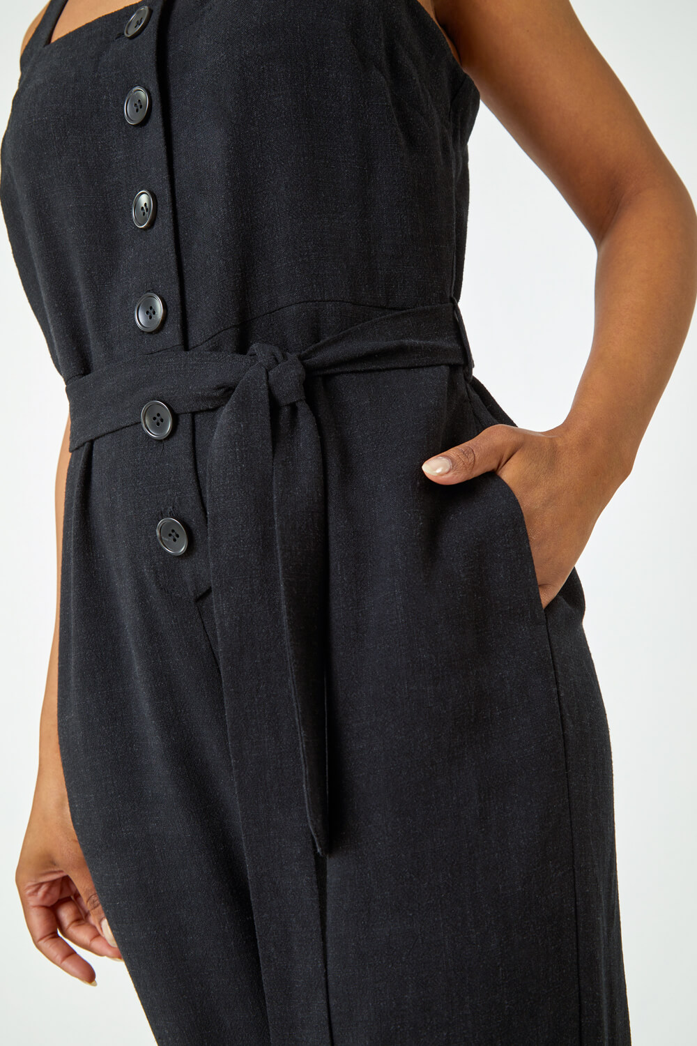 Black Petite Sleeveless Linen Blend Jumpsuit, Image 5 of 5