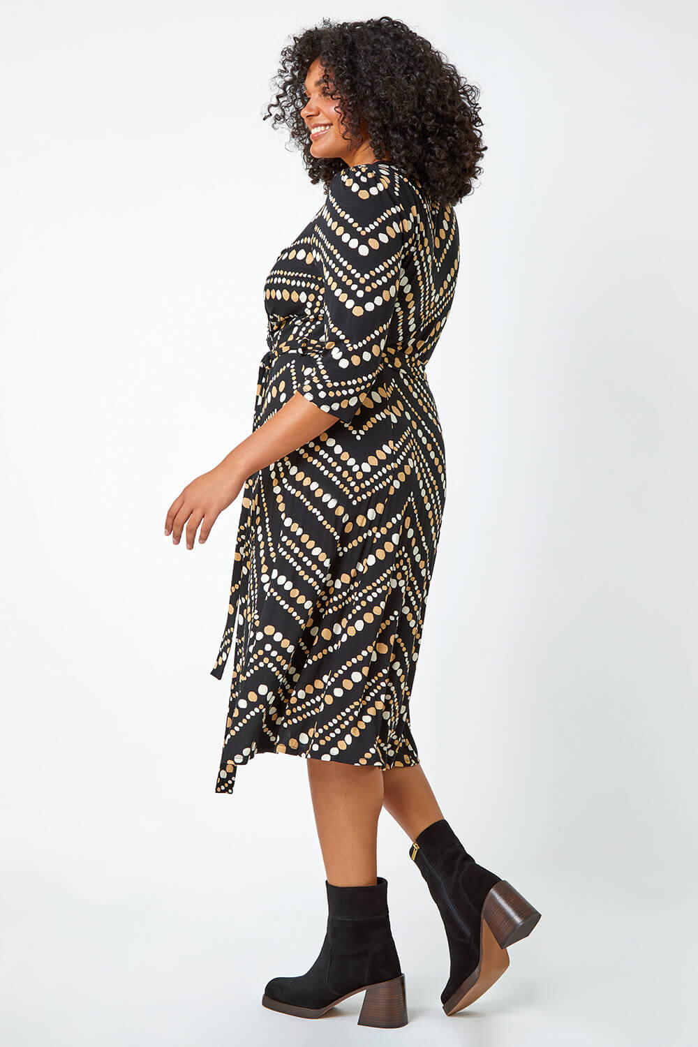 Stone Curve Zig Zag Wrap Midi Stretch Dress Roman UK