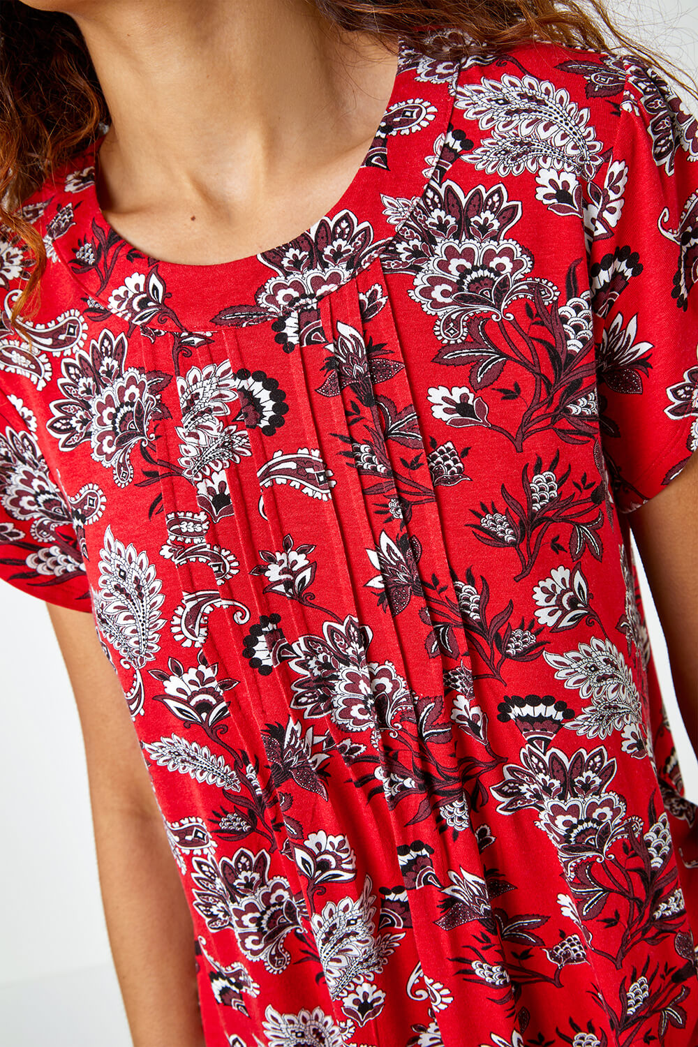 Red Paisley Print Pleat Detail Blouse, Image 5 of 5