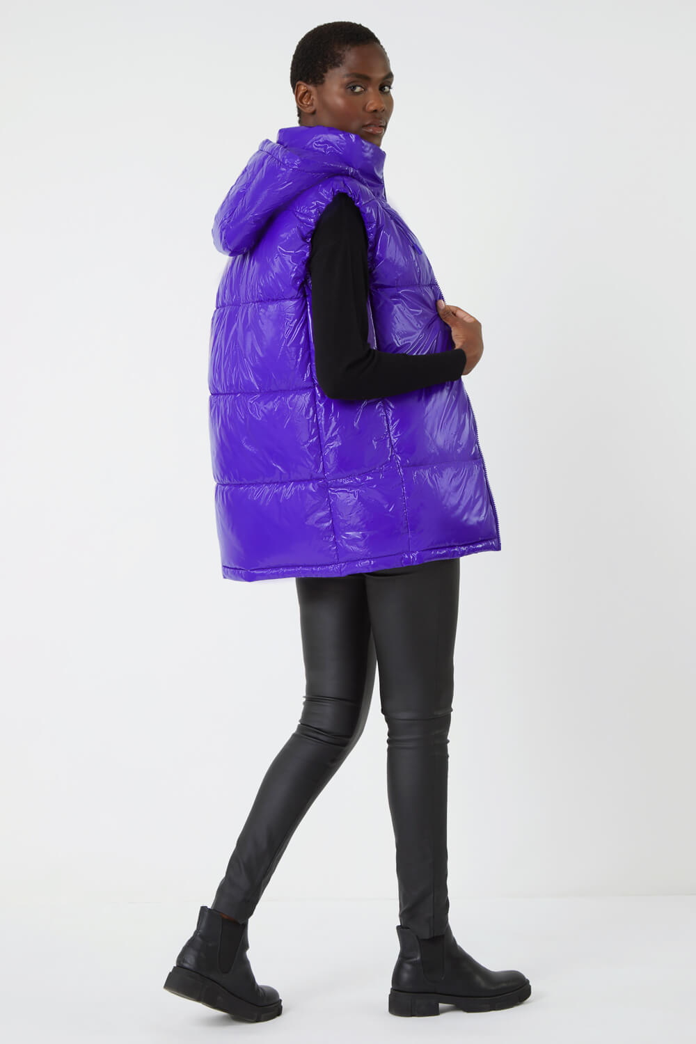 Purple Patent Hooded Gilet, Image 3 of 6