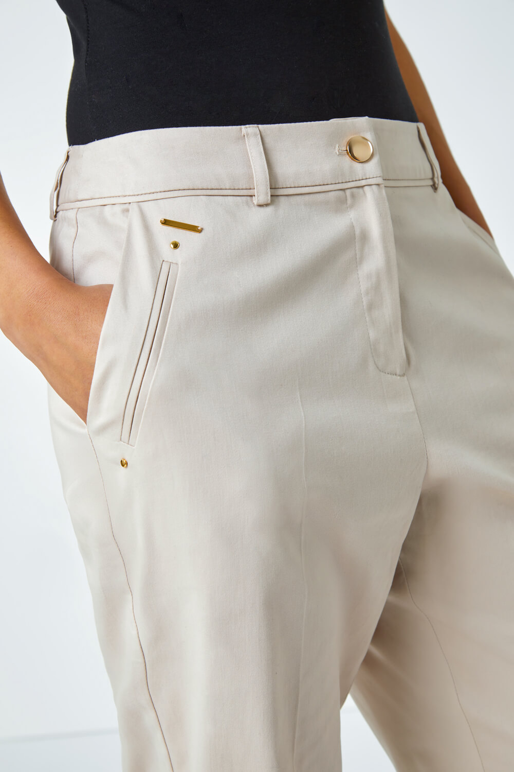 Stone Petite Cotton Blend Stretch Trousers, Image 5 of 5