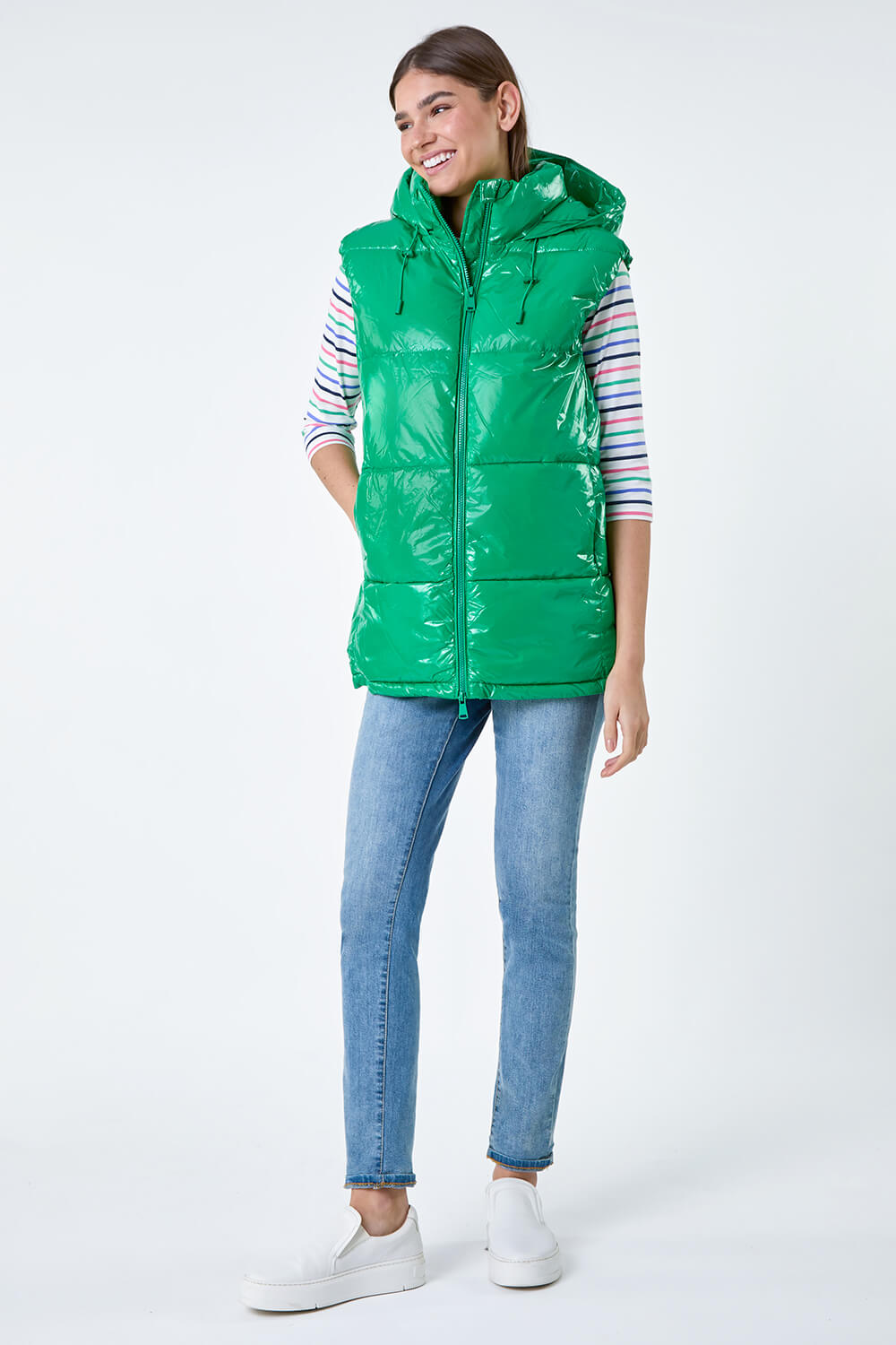Green Patent Hooded Gilet, Image 6 of 6