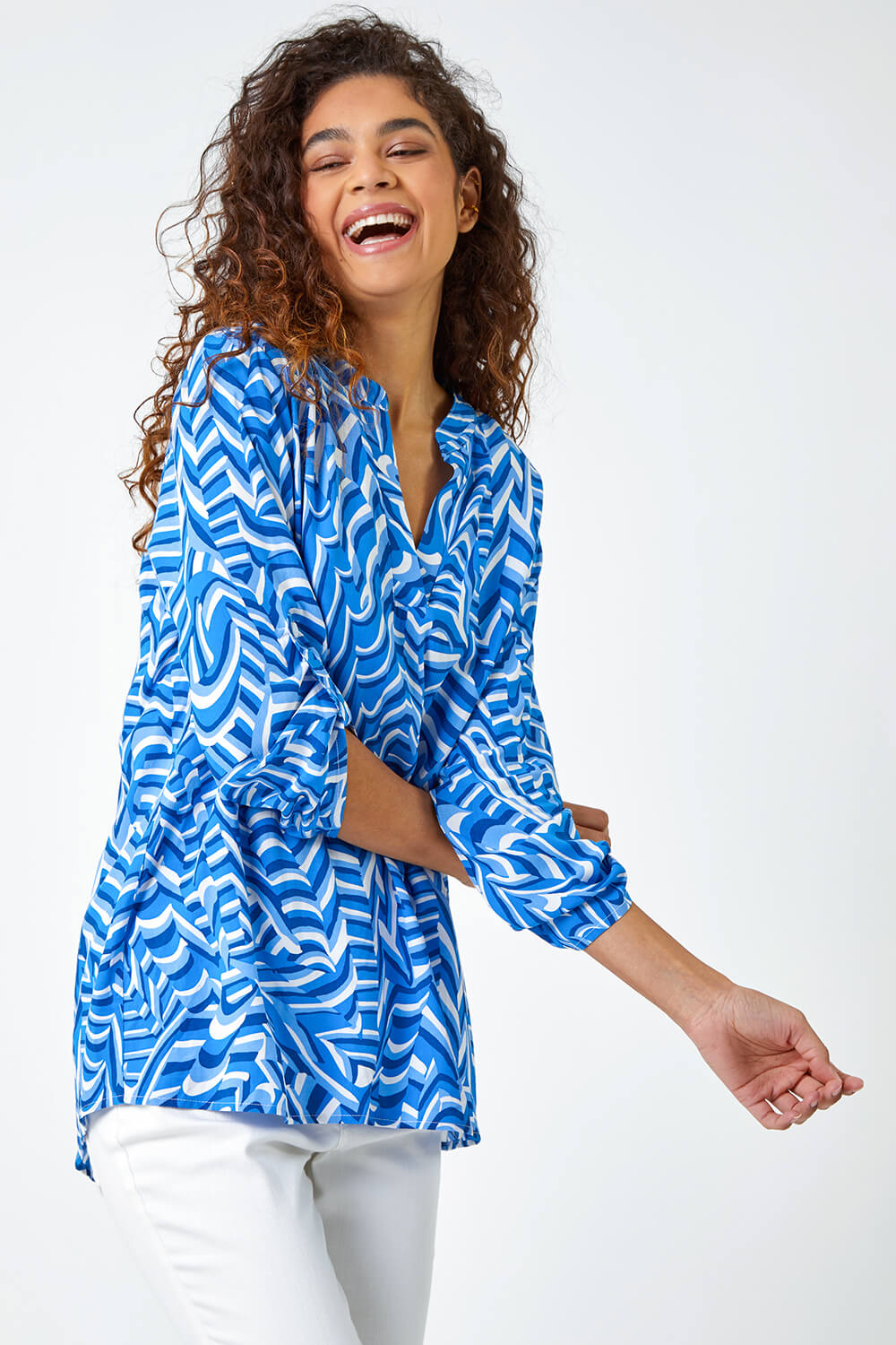 Blue Swirl Print Relaxed Overshirt , Image 4 of 5