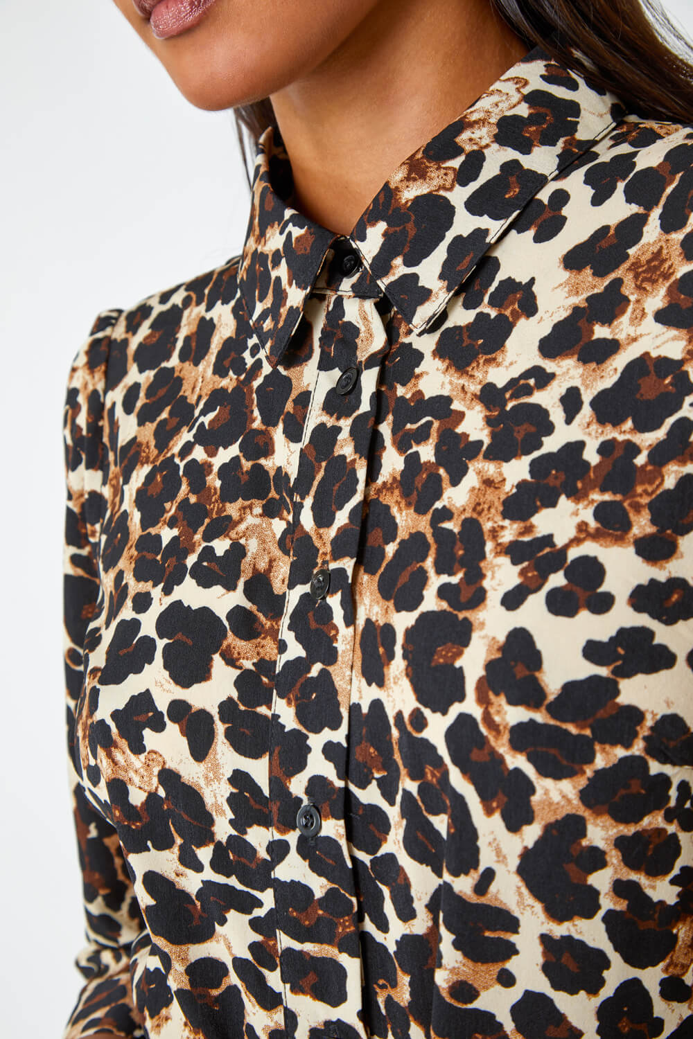 Beige Leopard Print Belted Shirt Dress, Image 5 of 5
