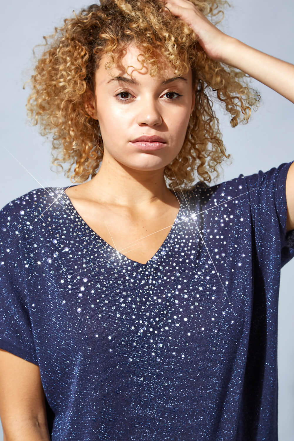 Midnight-Blue Scatter Hotfix Knitted T-Shirt, Image 4 of 4