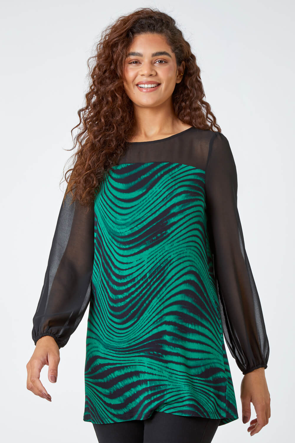 Abstract Print Chiffon Sleeve Stretch Top