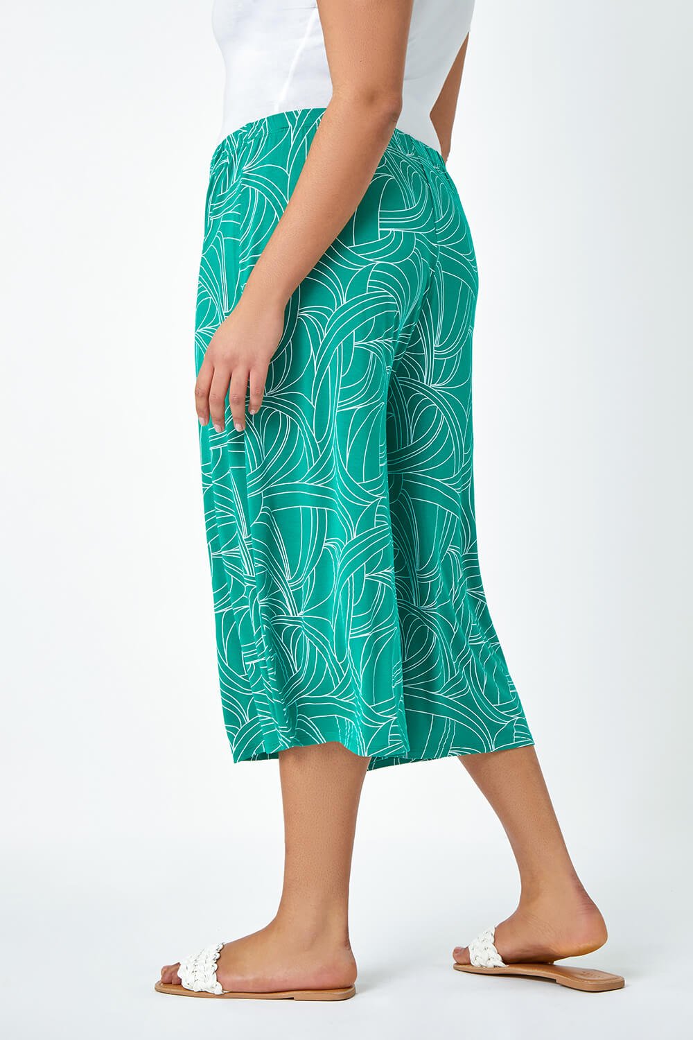 Green Curve Abstract Swirl Stretch Culottes, Image 3 of 5