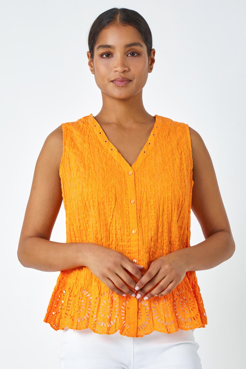 Amber Embroidered Sleeveless Crinkle Blouse, Image 2 of 5