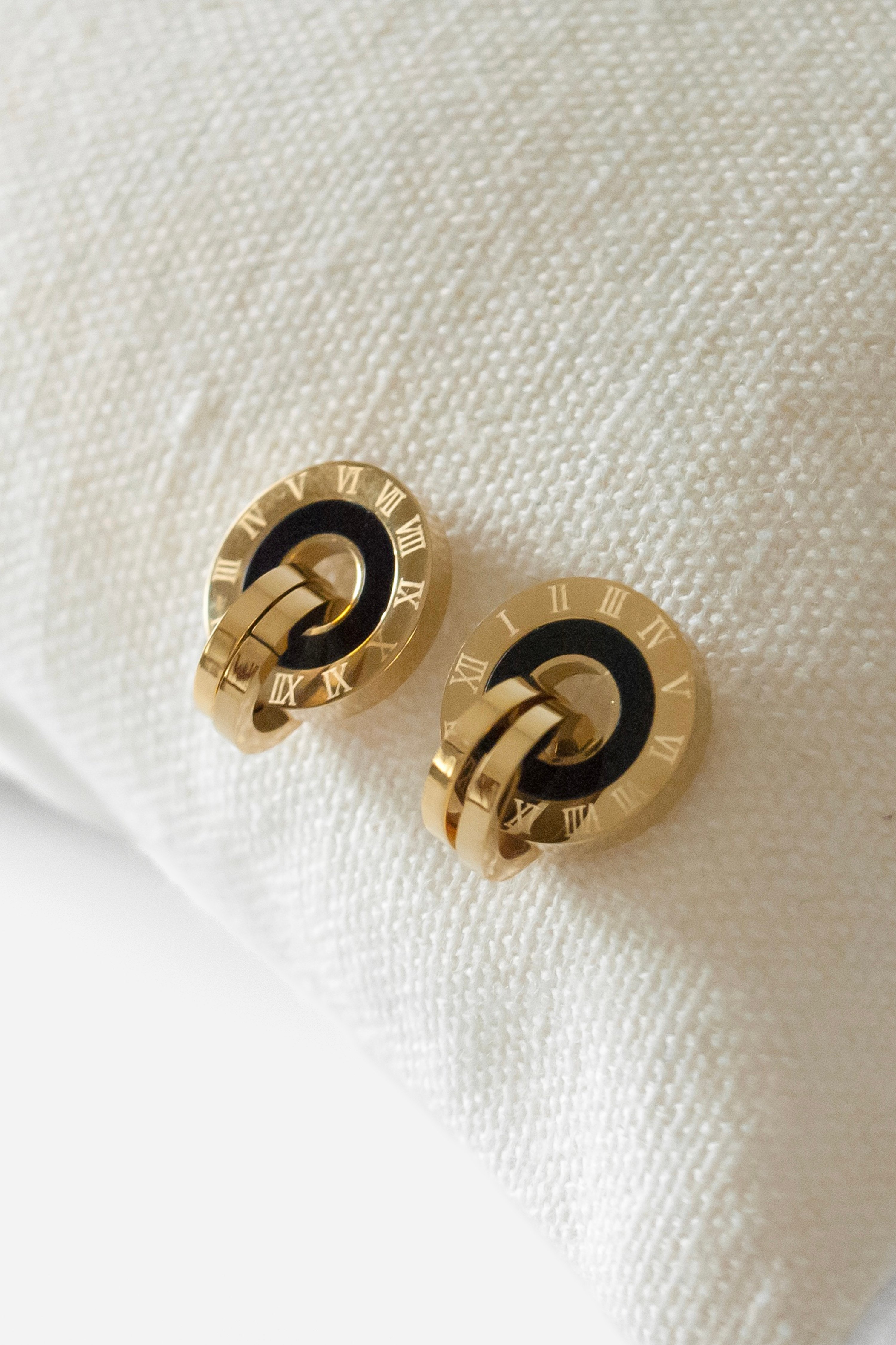 Gold Mini Hoop Clock Stud Earrings, Image 2 of 3