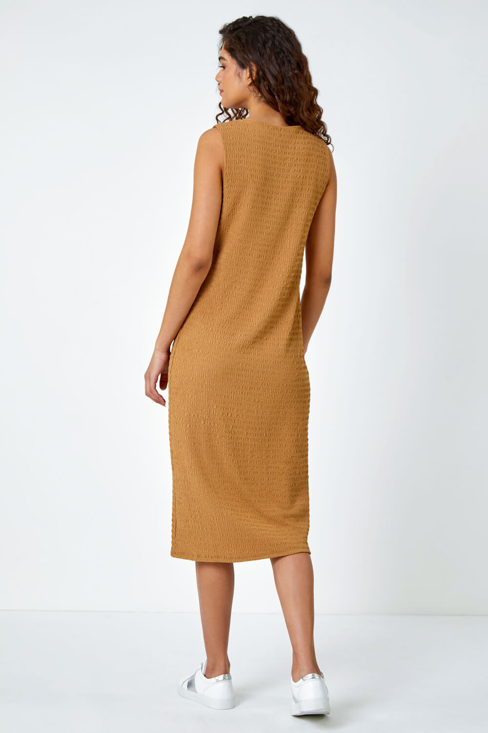 Biscuit Sleeveless Textured Midi Stretch Dress, Image 3 of 5