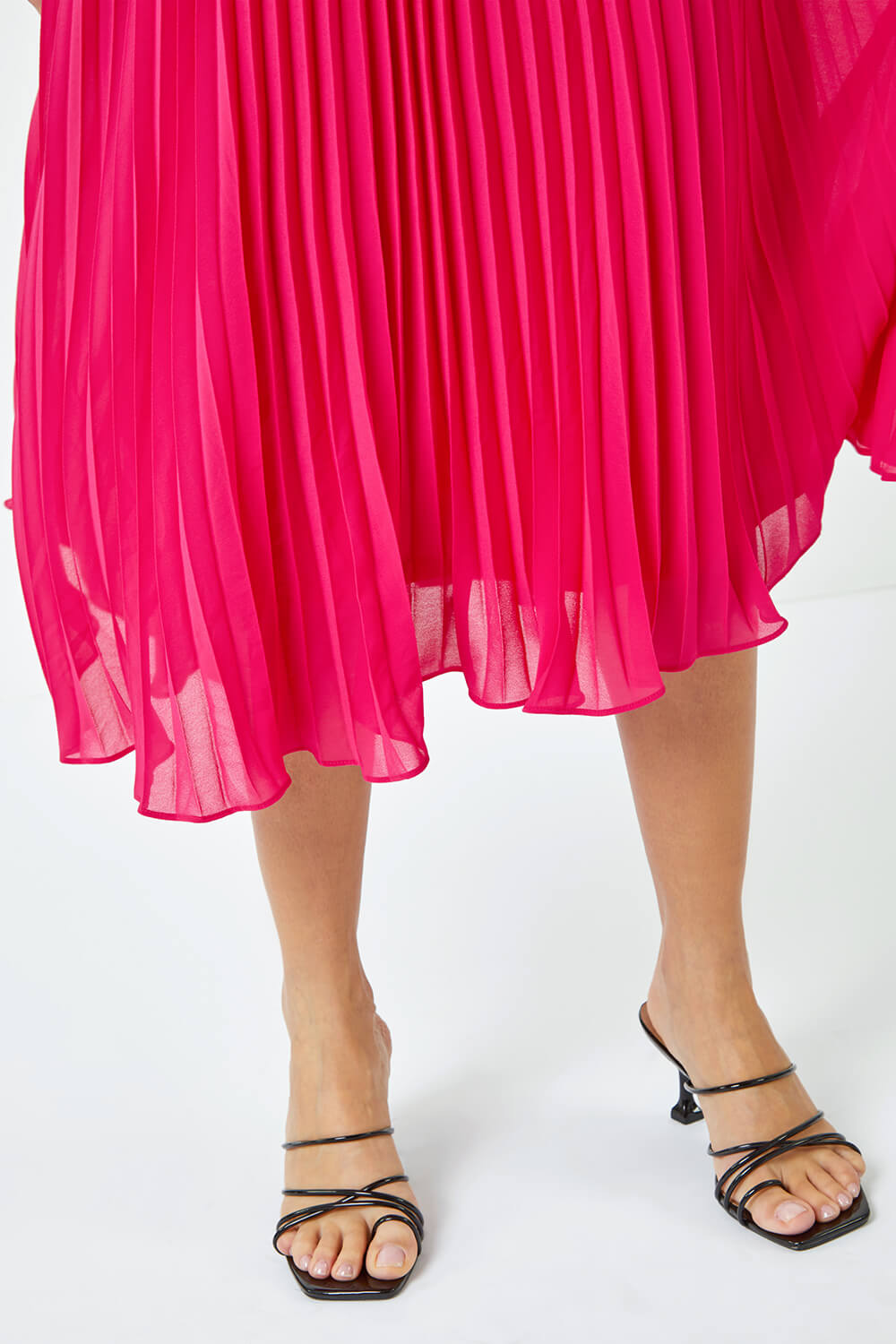 Cerise Lace Top Overlay Pleated Midi Dress | Roman UK