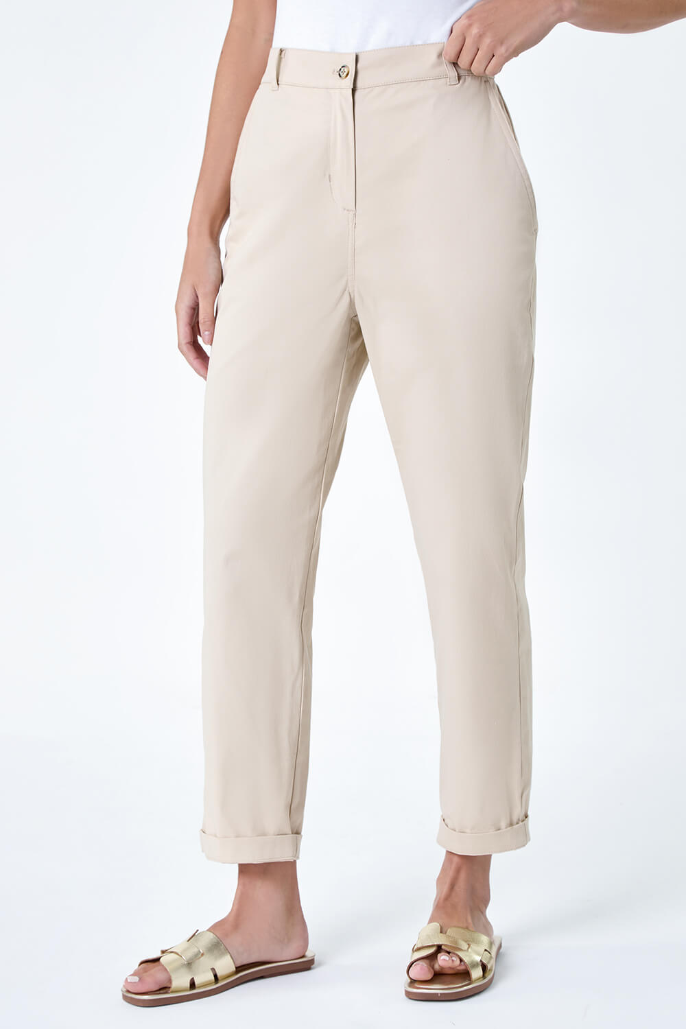 Stone Petite Cotton Blend Stretch Chino Trousers, Image 4 of 5