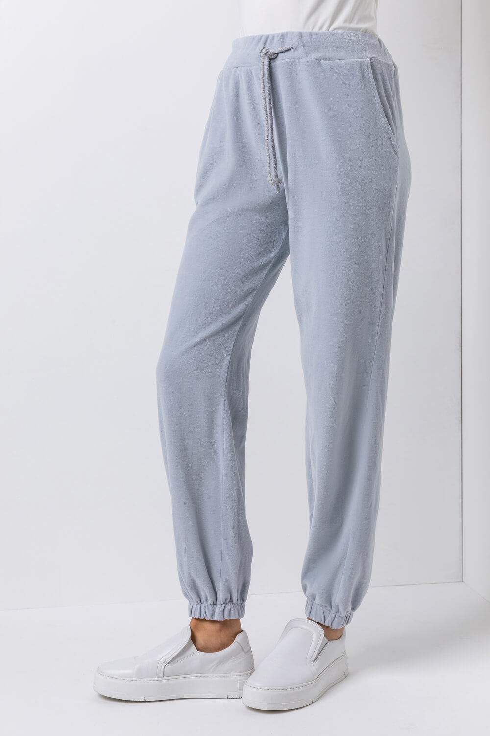 Light Grey Velour Lounge Drawcord Joggers, Image 3 of 4