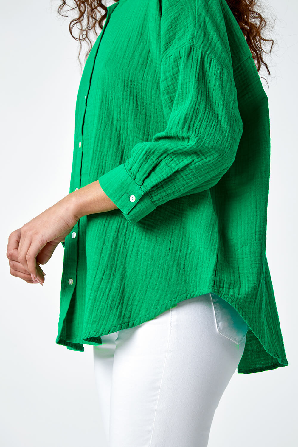 Green Cotton Textured Button Shirt, Image 6 of 6