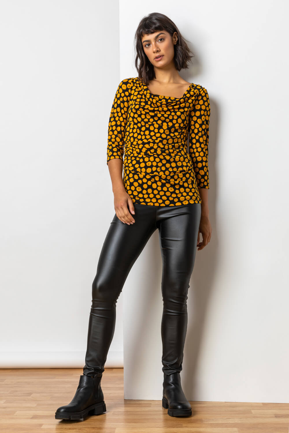 Amber Spot Print Cowl Neck Top, Image 3 of 5