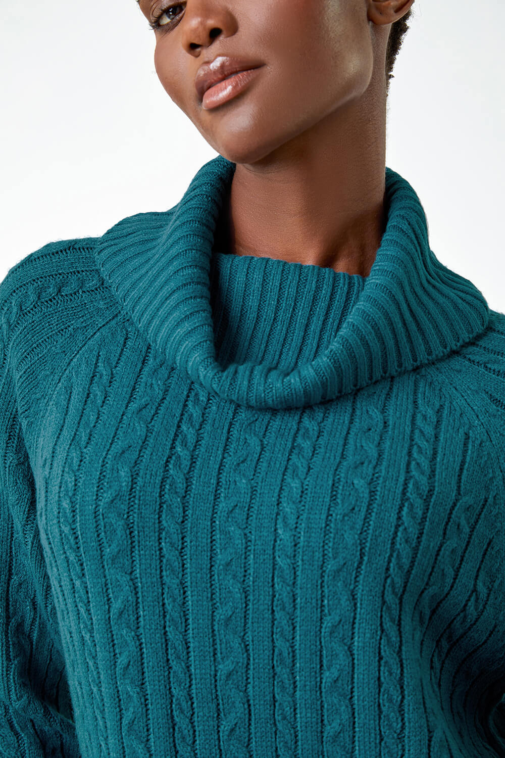 Teal Roll Neck Knitted Jumper Dress, Image 5 of 5