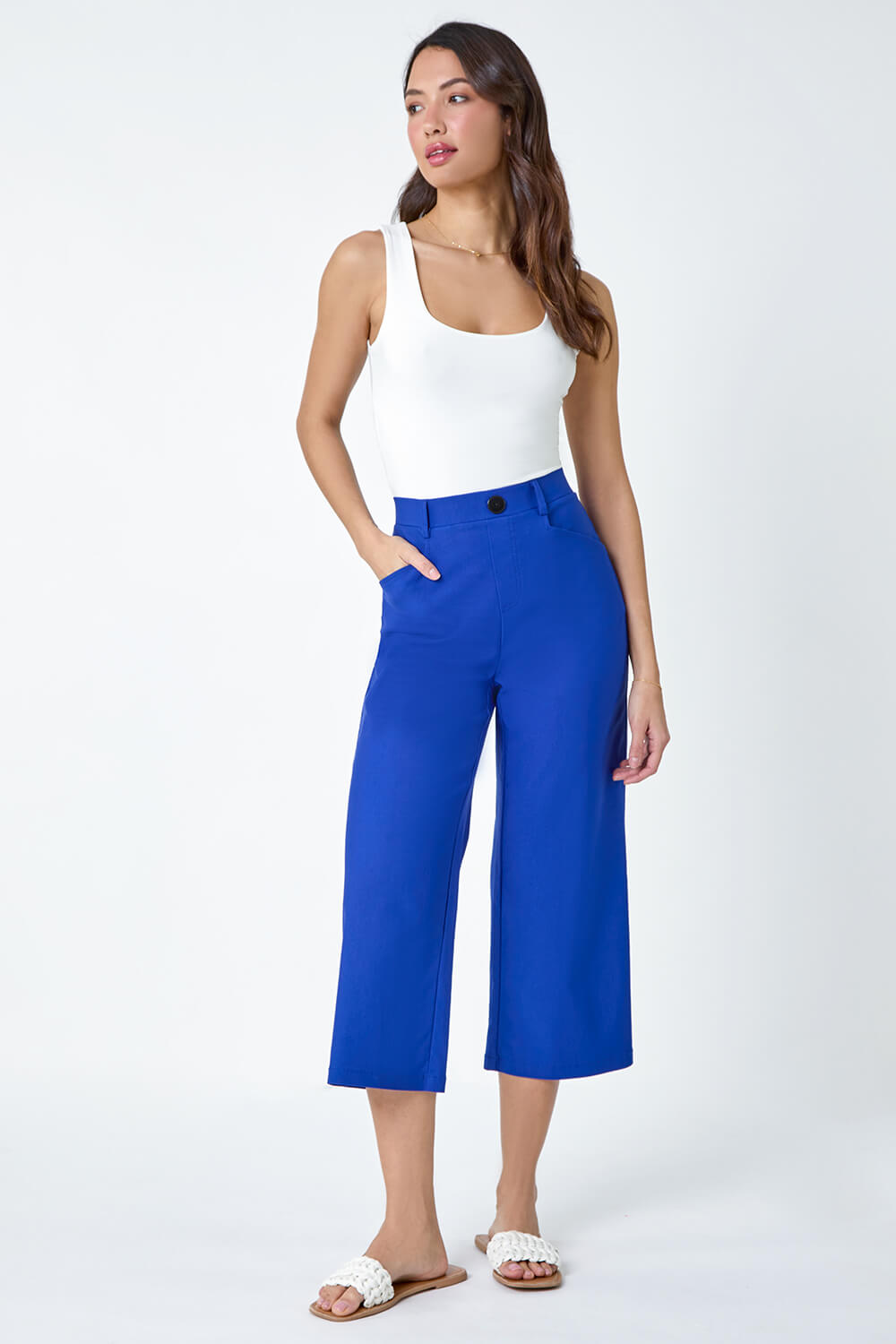 Royal Blue Cropped Stretch Culotte, Image 2 of 5
