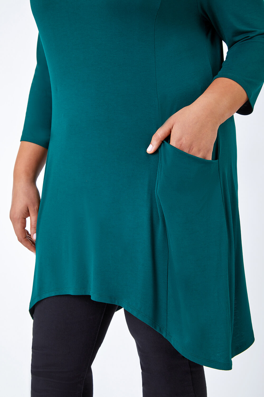 Forest  Curve Pocket Detail Stretch Tunic Top, Image 5 of 5