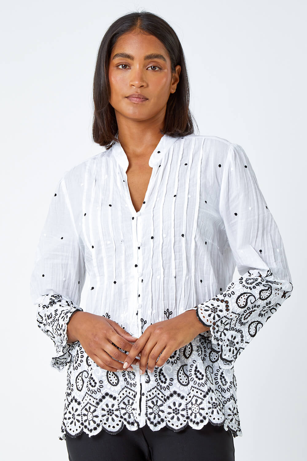 Cotton Paisley Embroidered Blouse