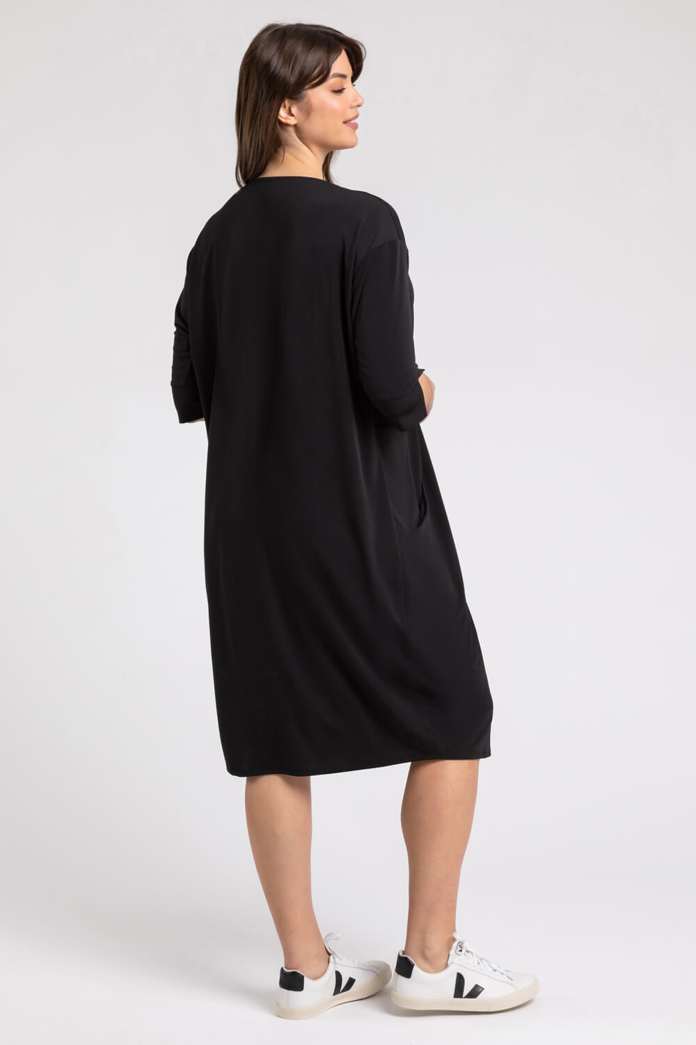 Black Curve Button Detail Cocoon Dress, Image 2 of 4