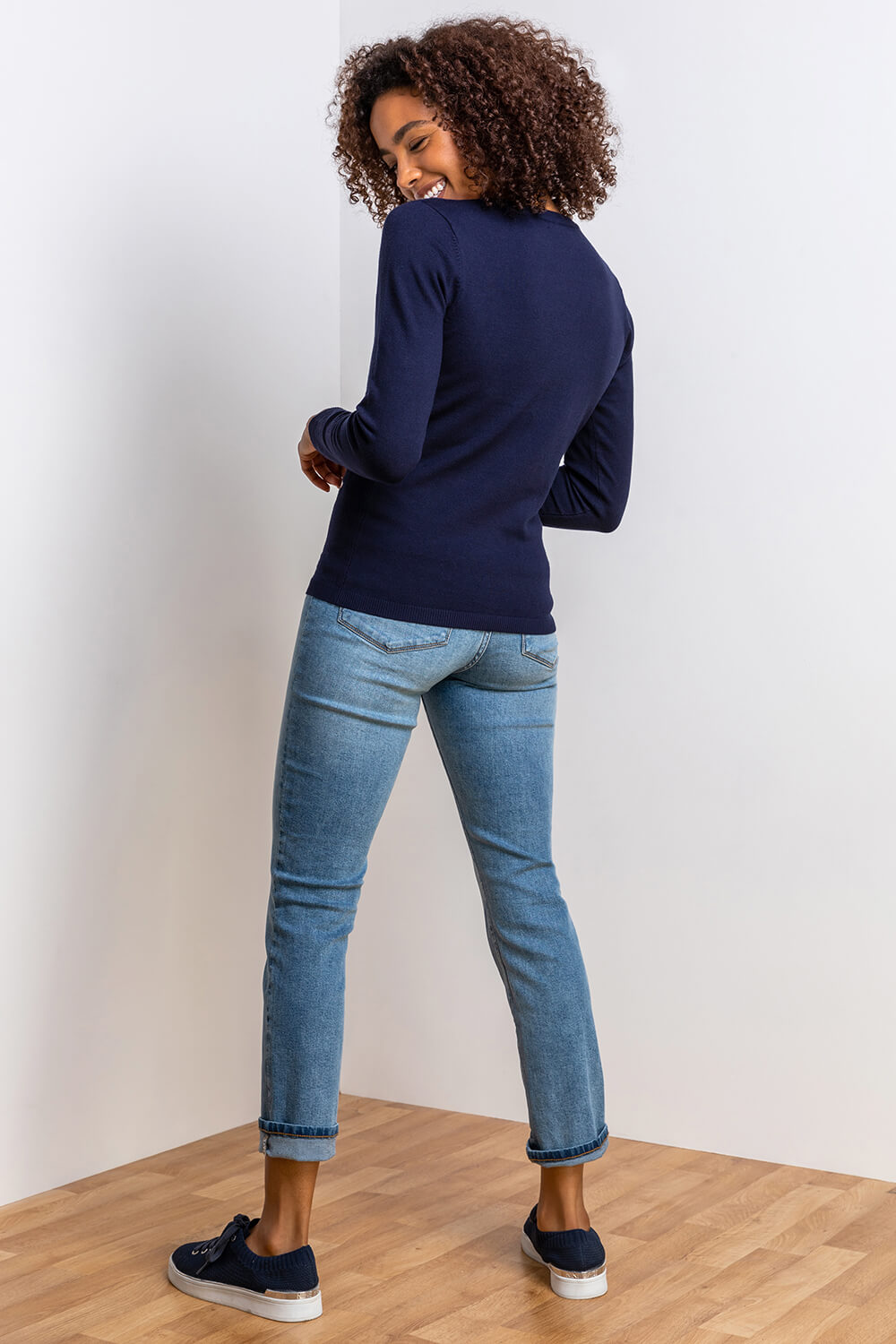 Navy  Floral Embroidered Crew Neck Jumper, Image 2 of 4
