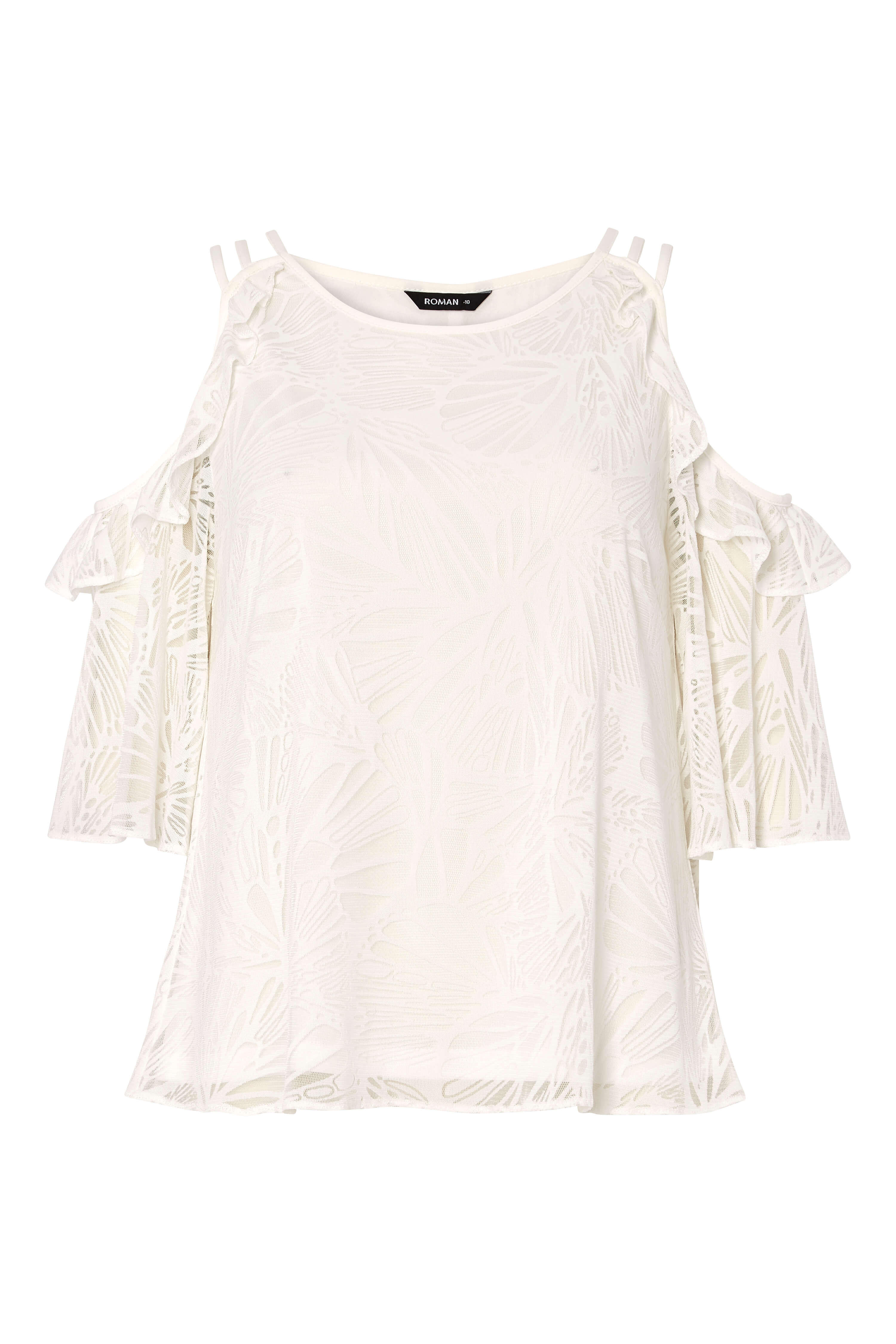 Ivory  Butterfly Print Cold Shoulder Top, Image 5 of 5