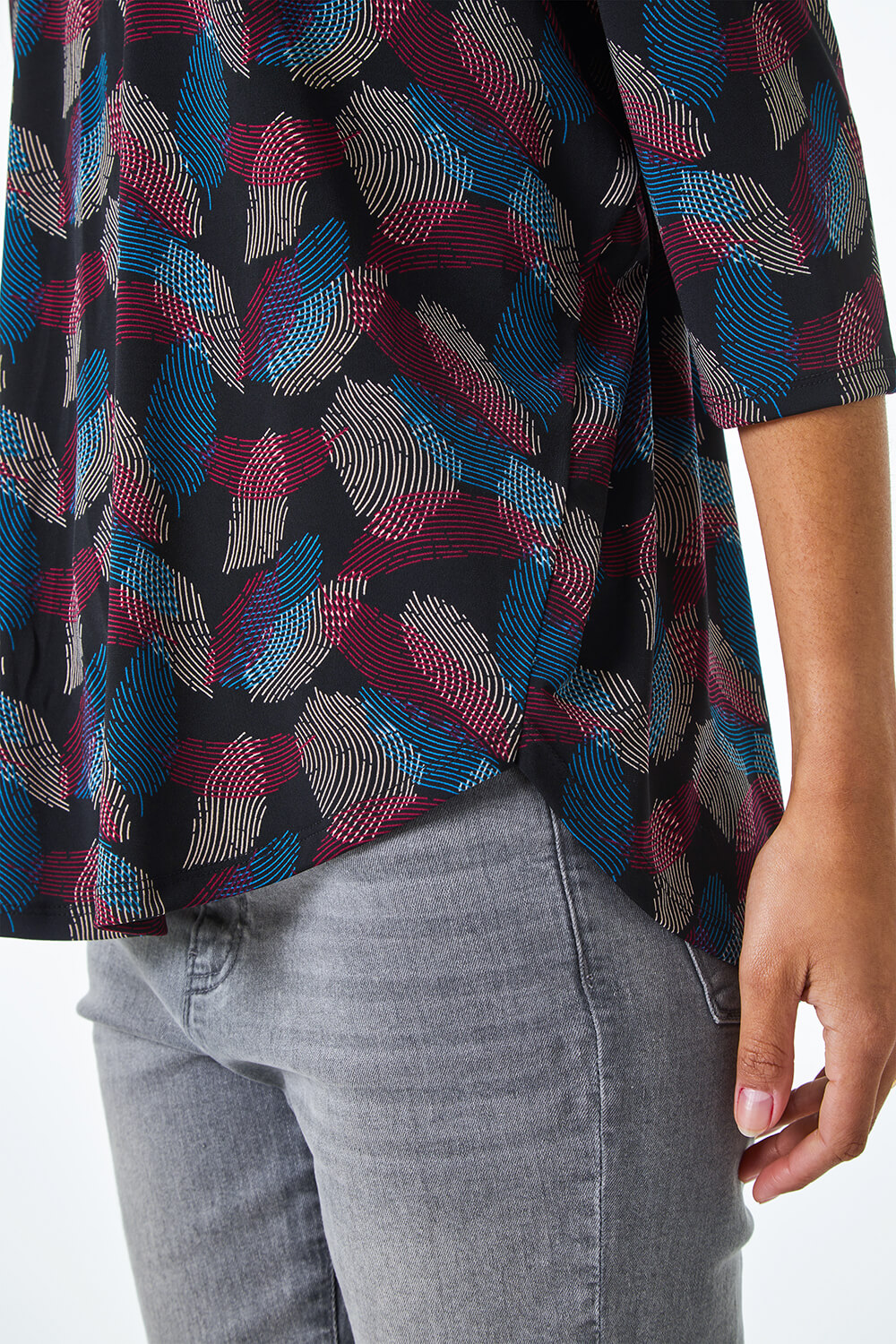 Black Abstract Linear Print Top, Image 5 of 5