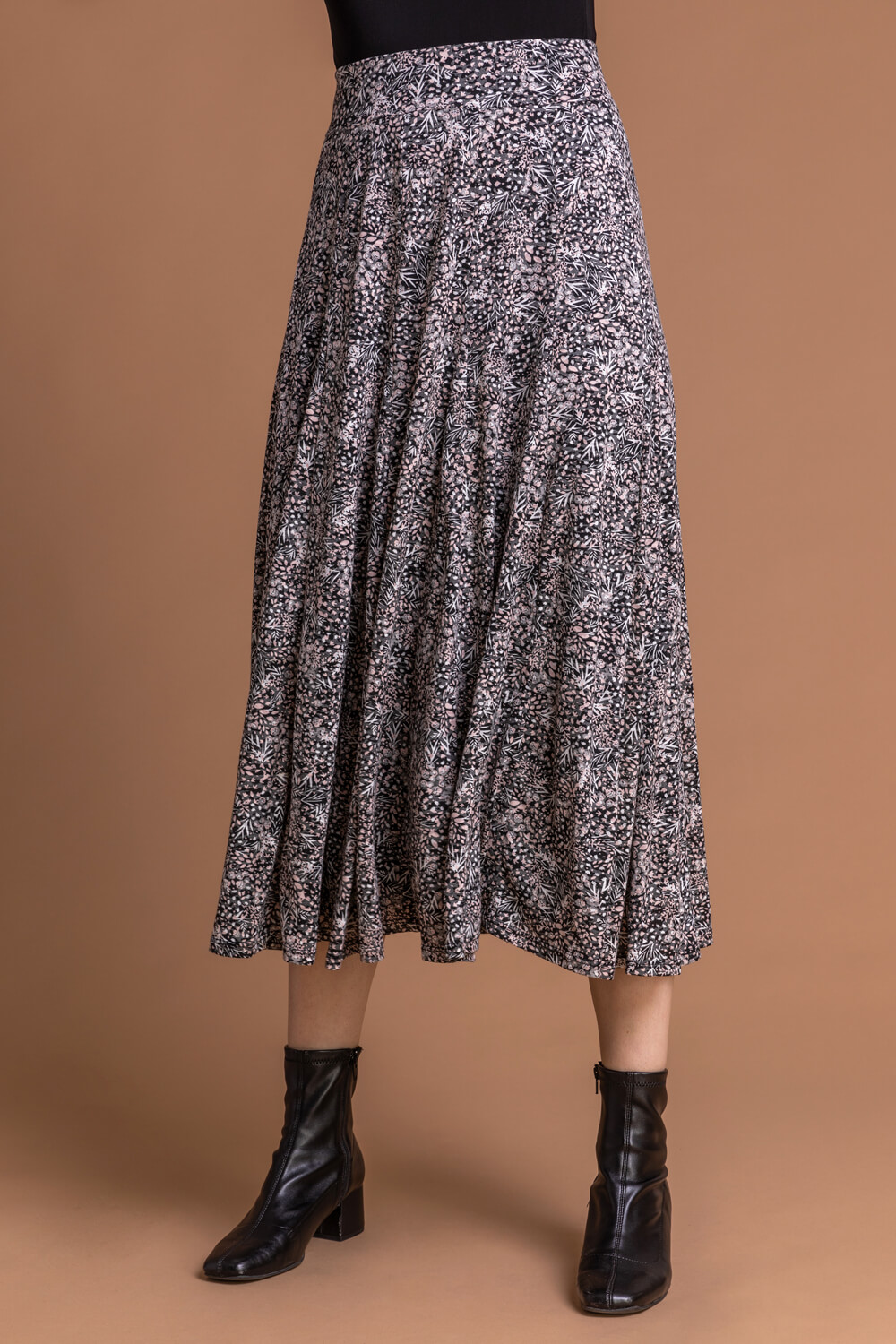 Floral Print Burnout Midi Skirt in Grey - Roman Originals UK