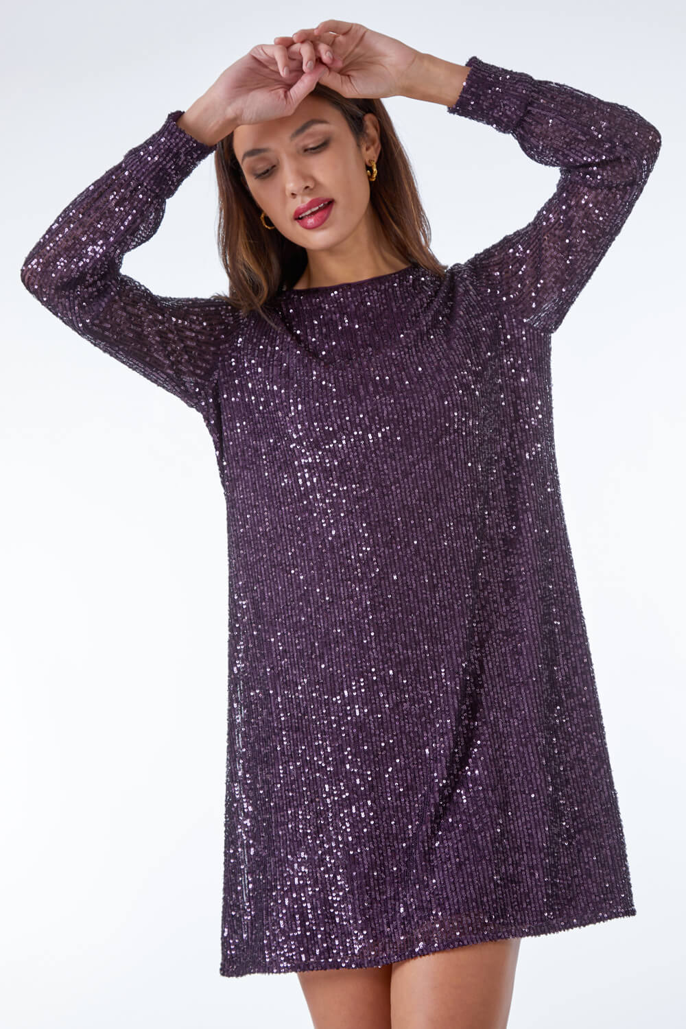 YOURS LONDON Plus Size Purple Sequin Embellished Wrap Bodysuit
