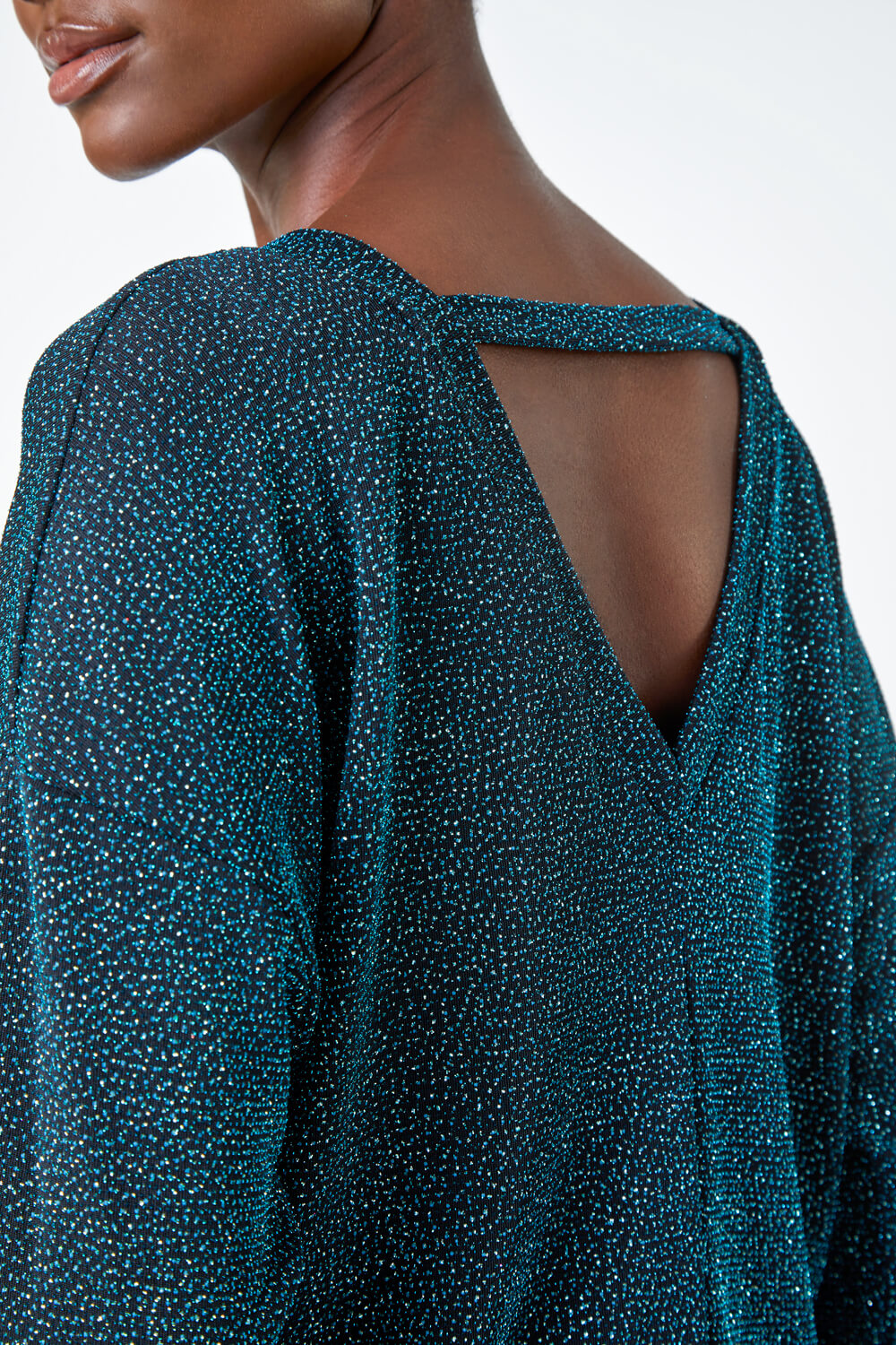 Teal Glitter Blouson Stretch Top , Image 5 of 5