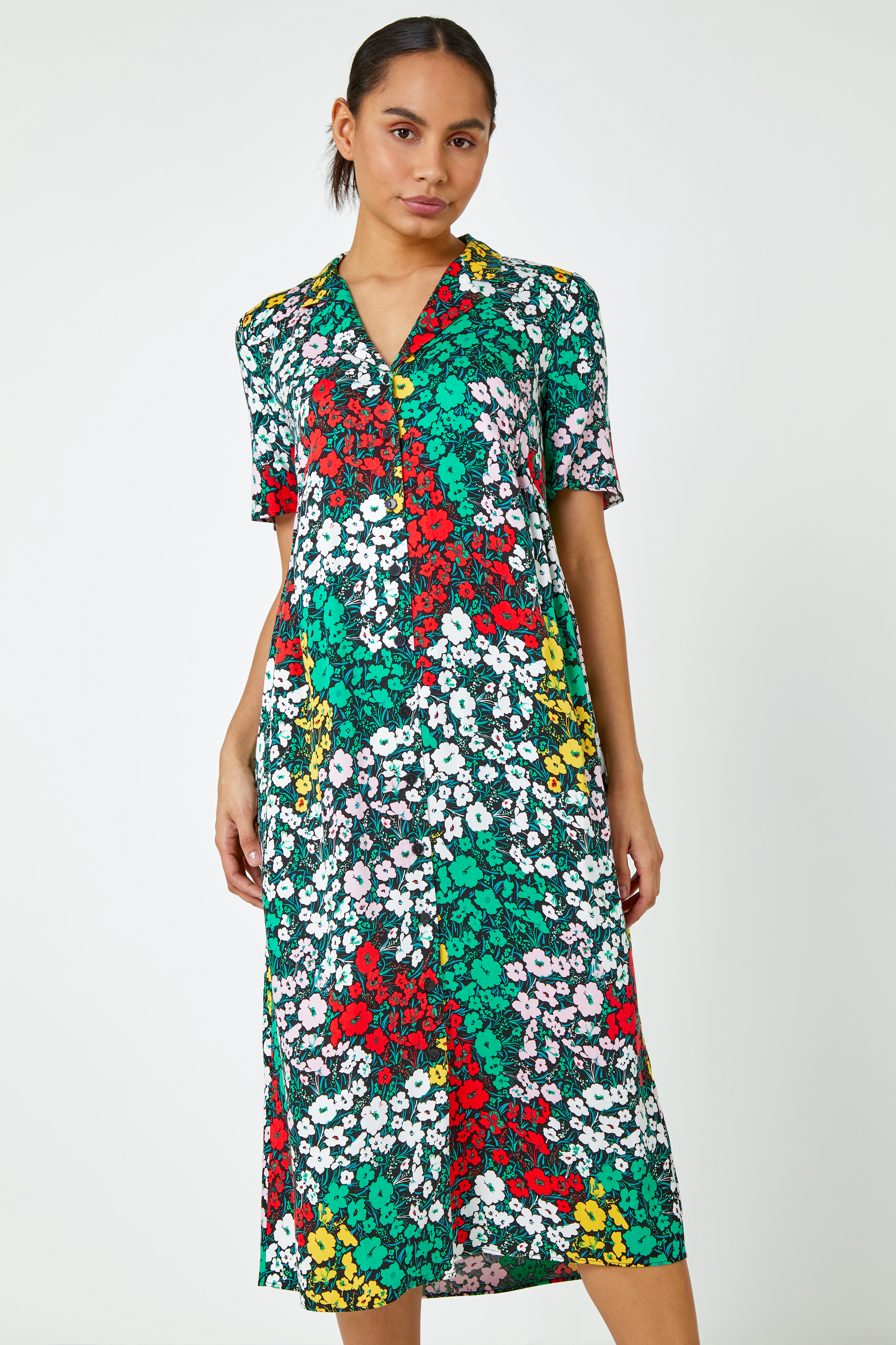 Multi  Ditsy Floral Midi Shirt Dress, Image 4 of 5