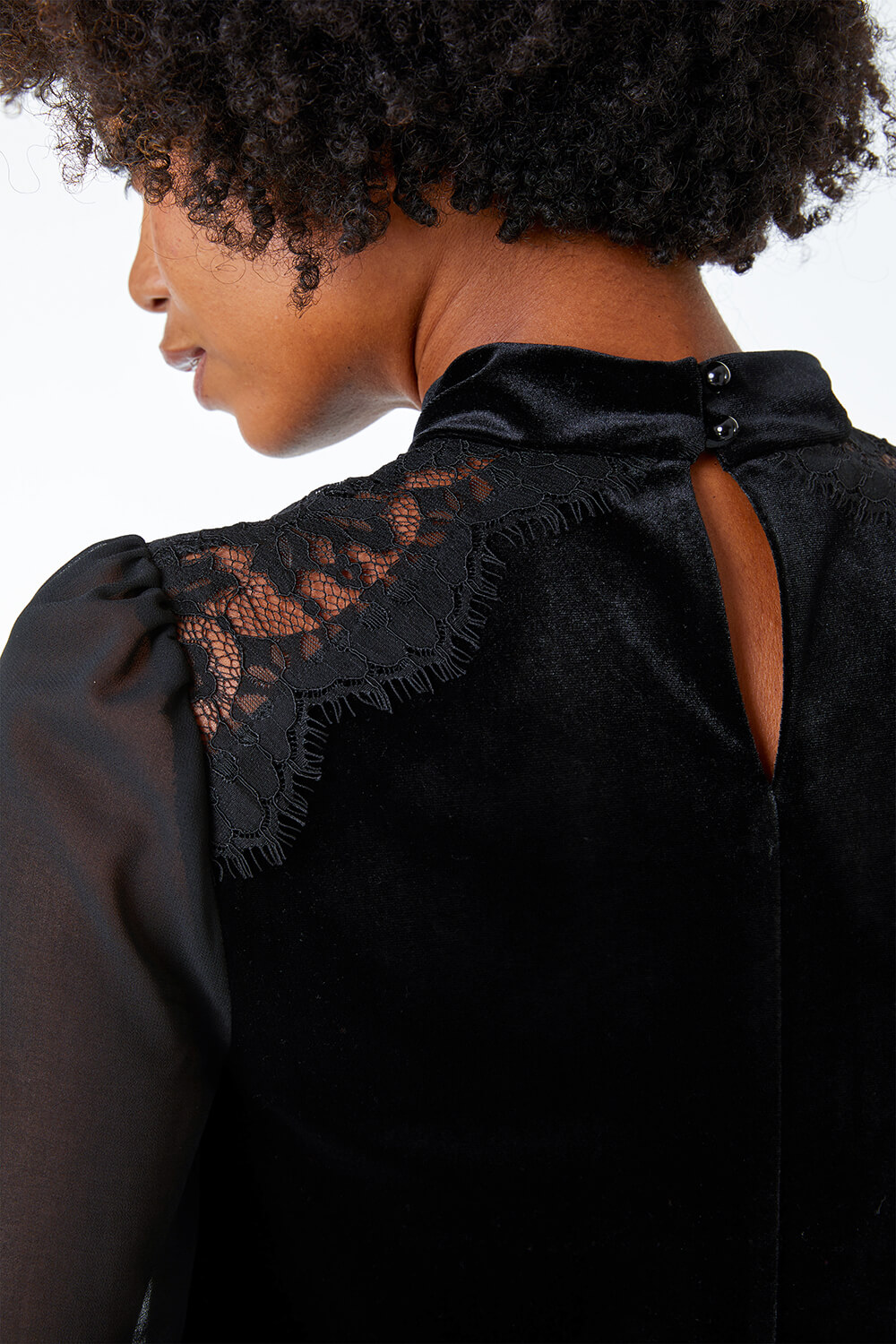 Black Velvet Lace Shoulder Swing Dress, Image 5 of 5
