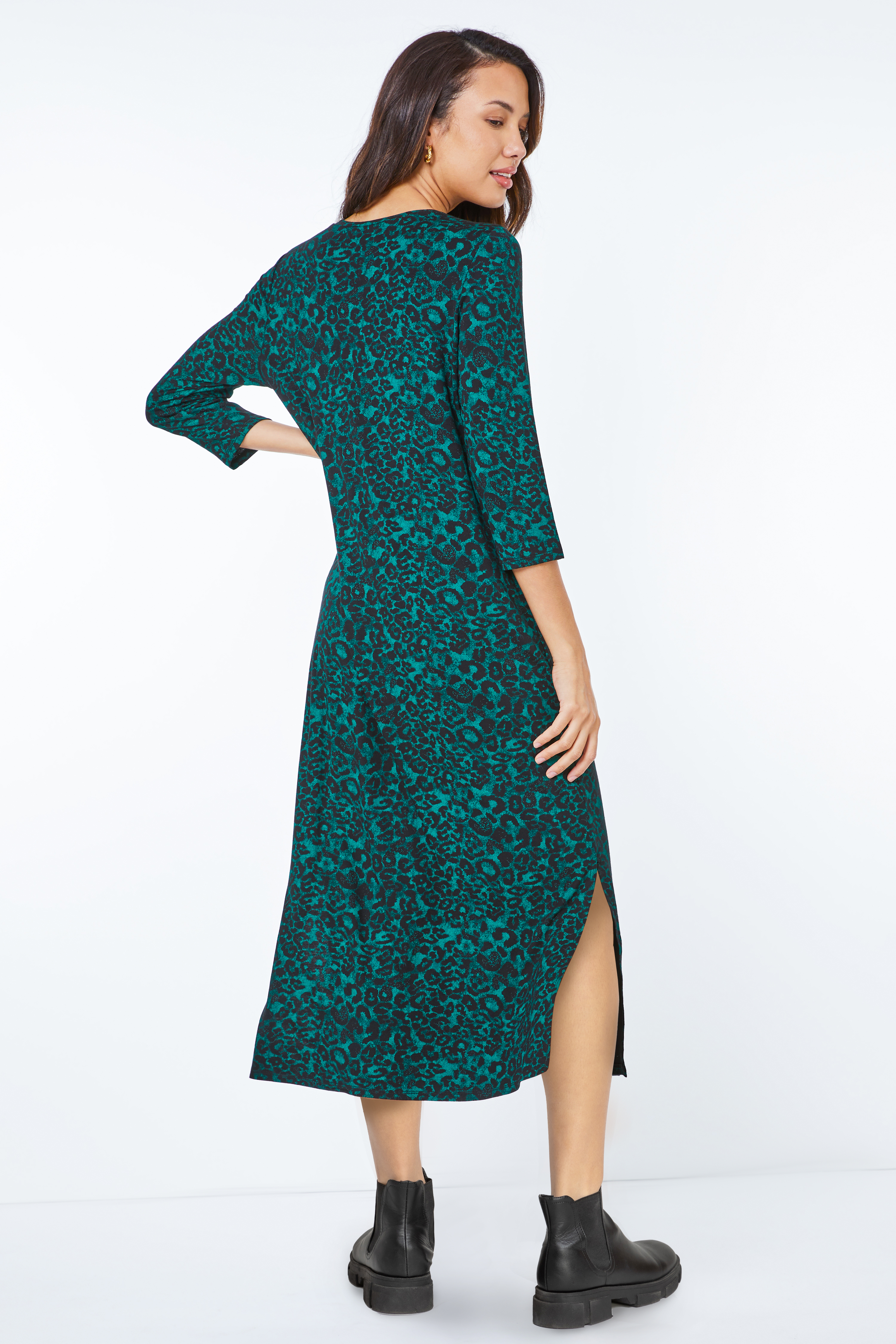 Forest  Leopard Print Jersey Stretch Midi Dress, Image 3 of 5