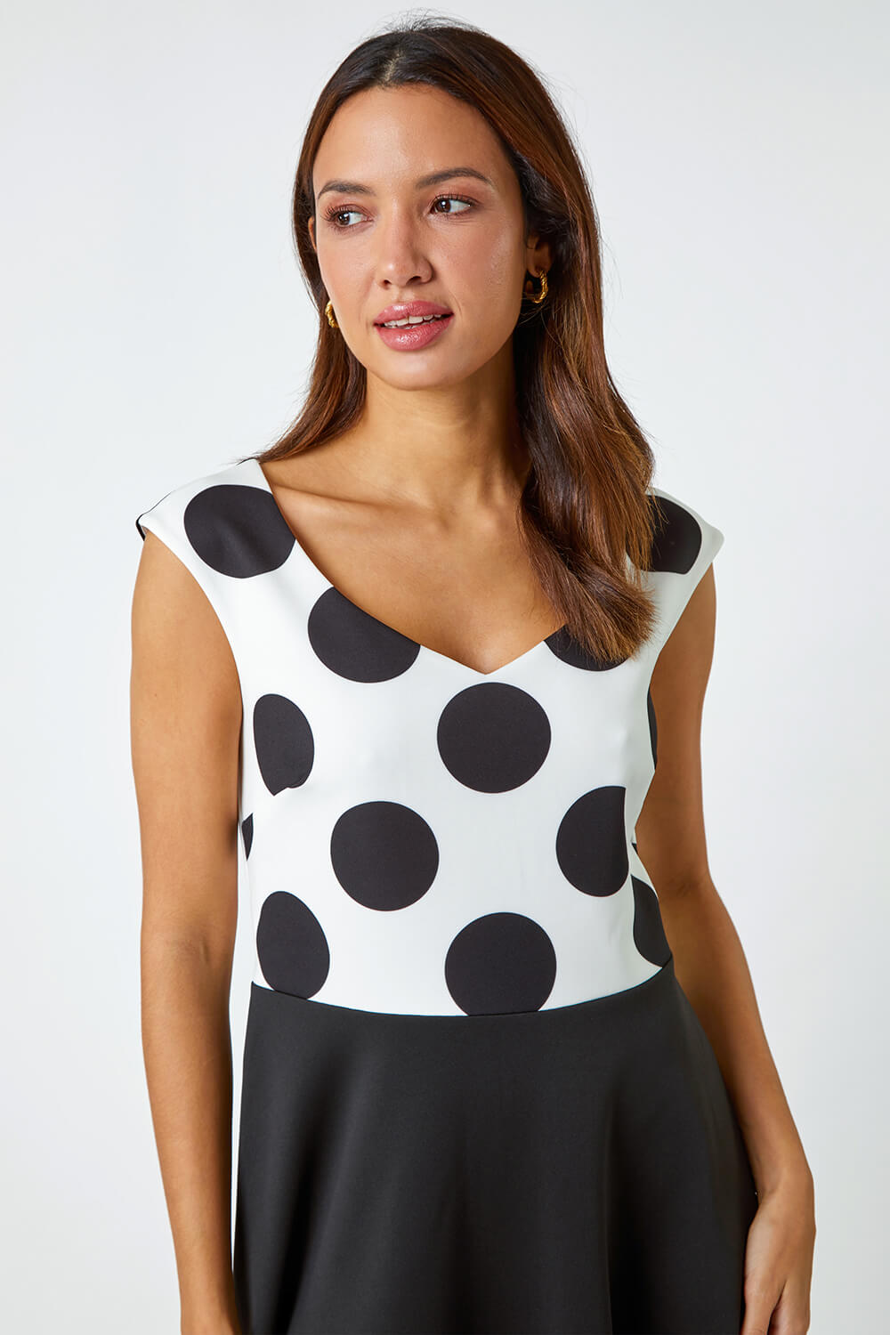 Black Premium Stretch Spot Print Dress, Image 2 of 5