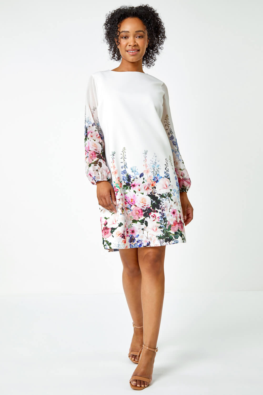 Ivory  Petite Premium Stretch Floral Shift Dress, Image 2 of 5