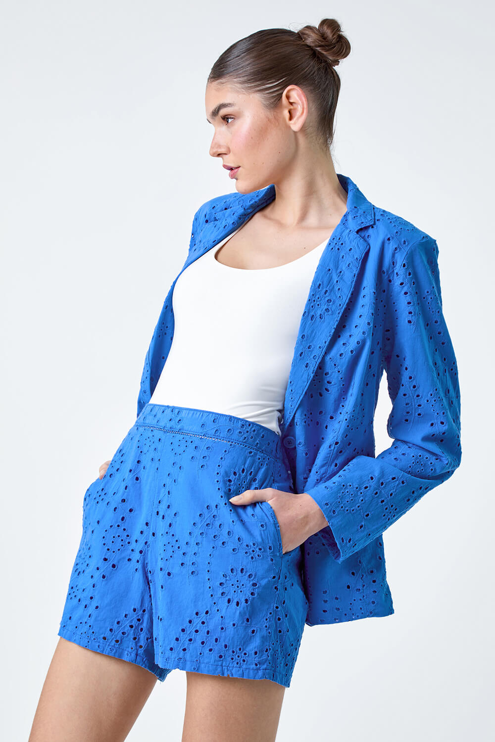 Blue Cotton Broderie Blazer Jacket, Image 6 of 6
