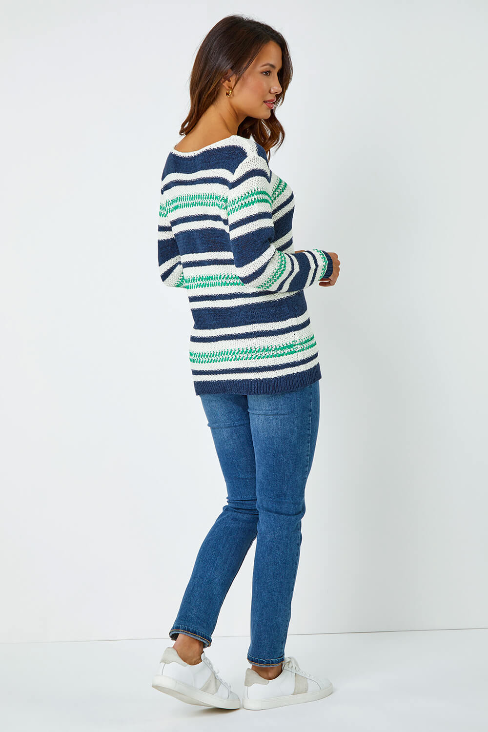 Navy  Textured Striped Jumper, Image 3 of 5