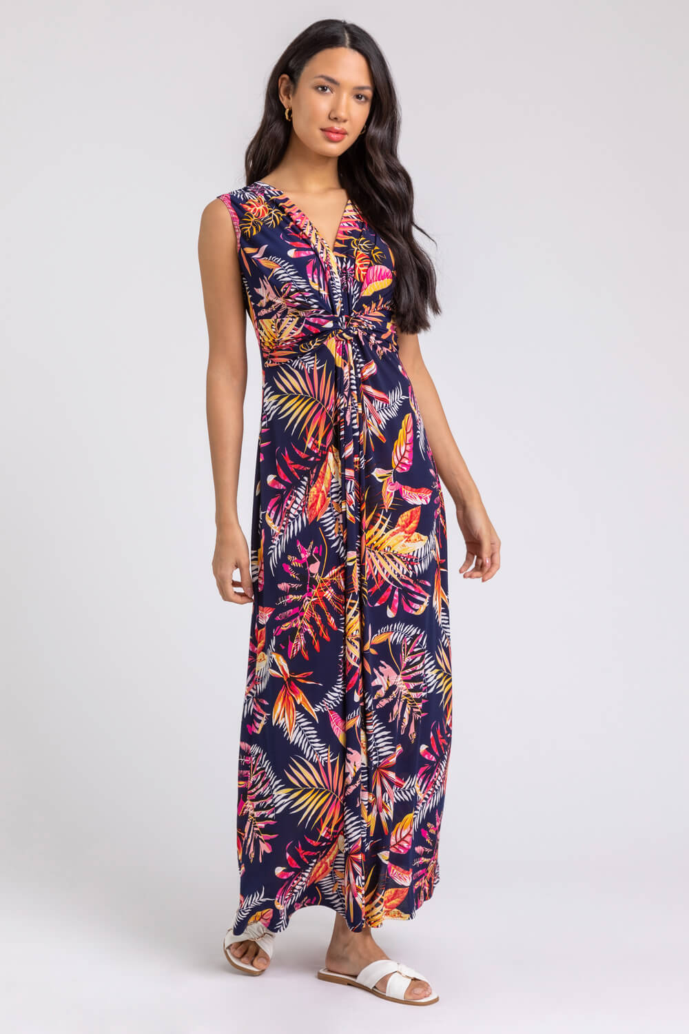 Tropical Twist Stretch Ruched Maxi Dress